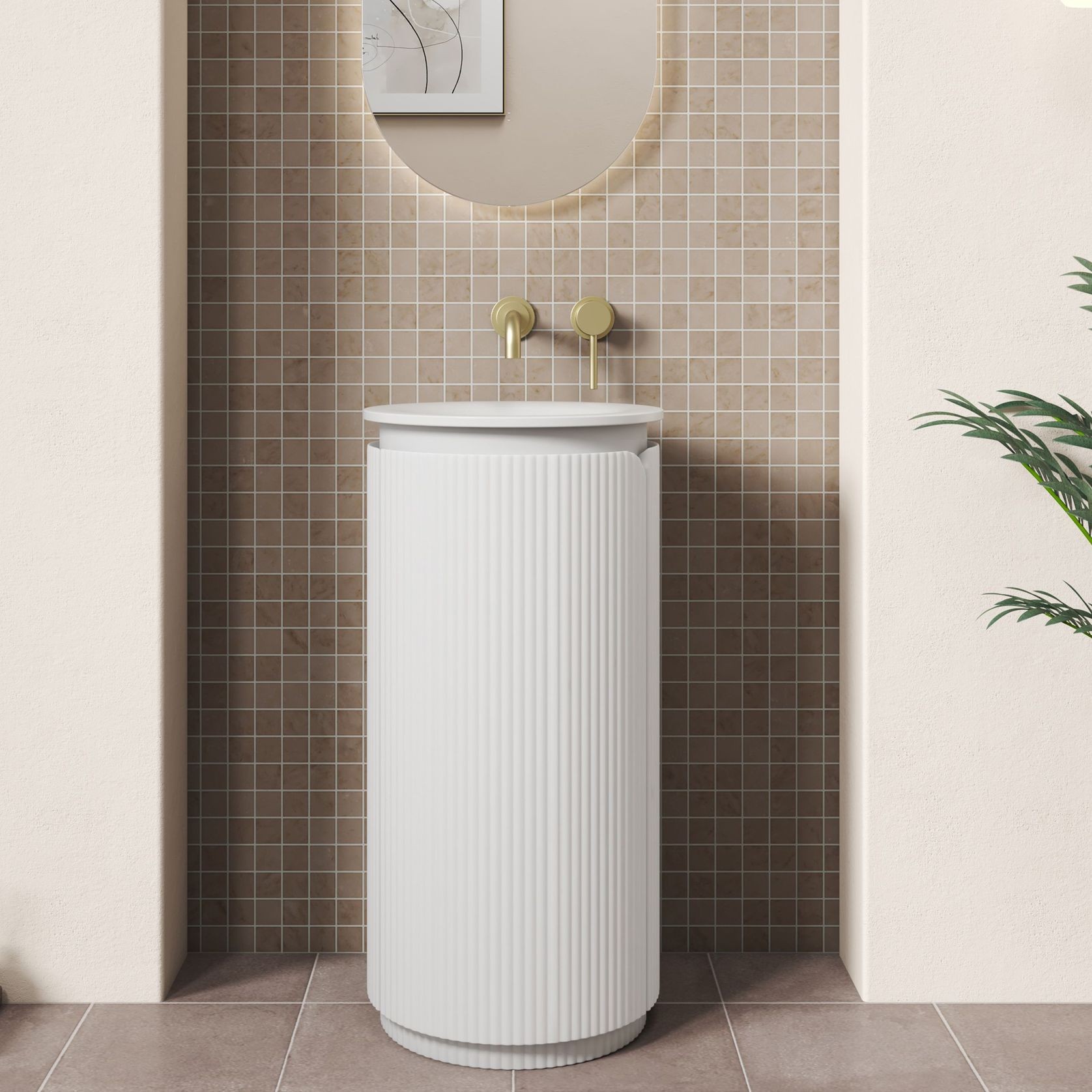 Aulic Civaro Floor Standing Matte White Pillar Cabinet gallery detail image