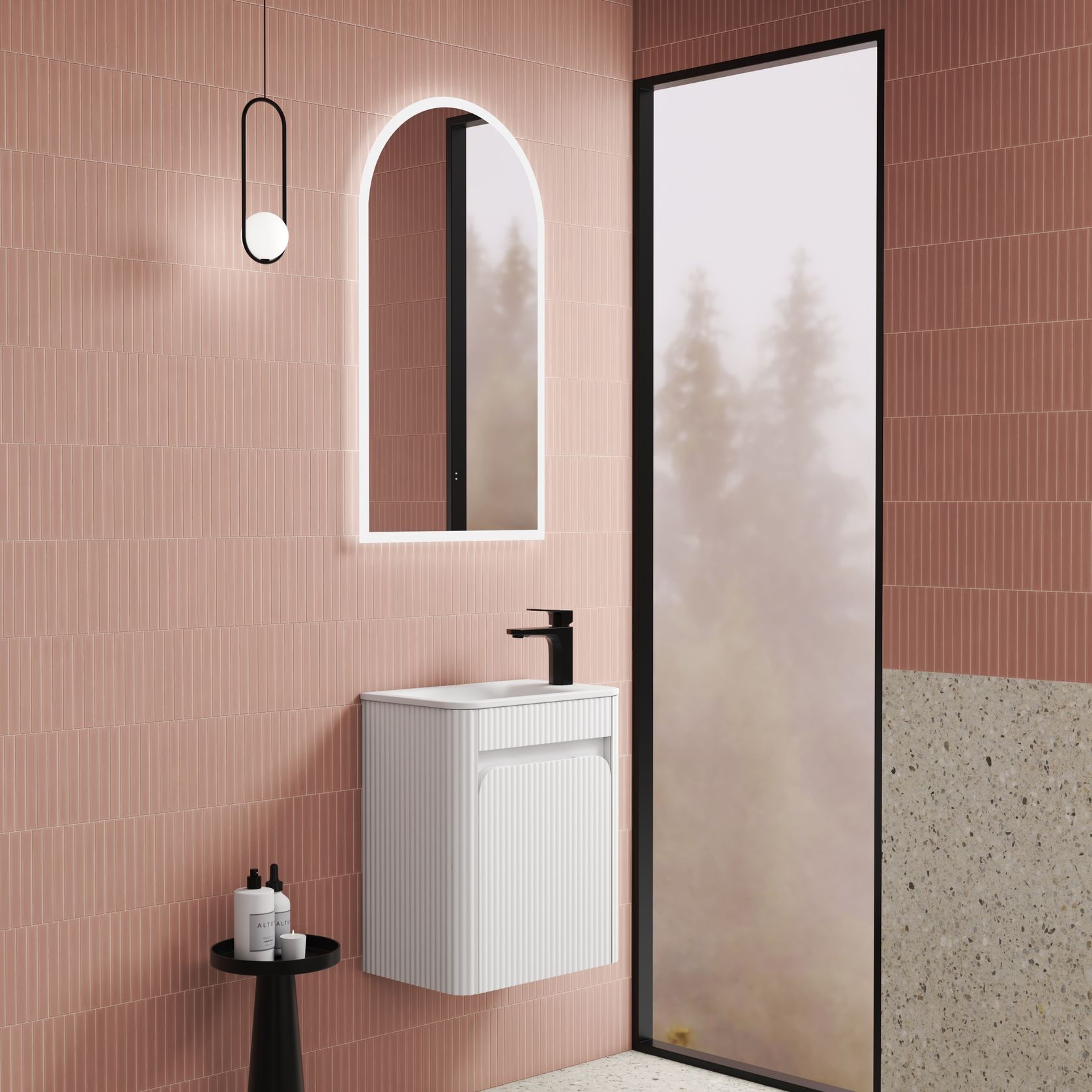 Aulic Mini Hartelle Fluted Wall Hung Matte White Vanity gallery detail image