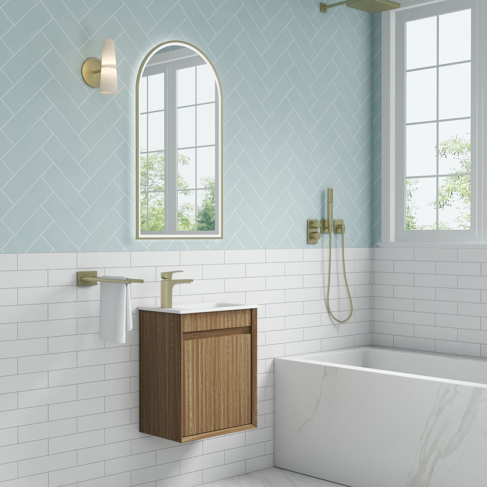 Aulic Mini Ravia Fluted Wall Hung Harvest Oak Cabinet gallery detail image