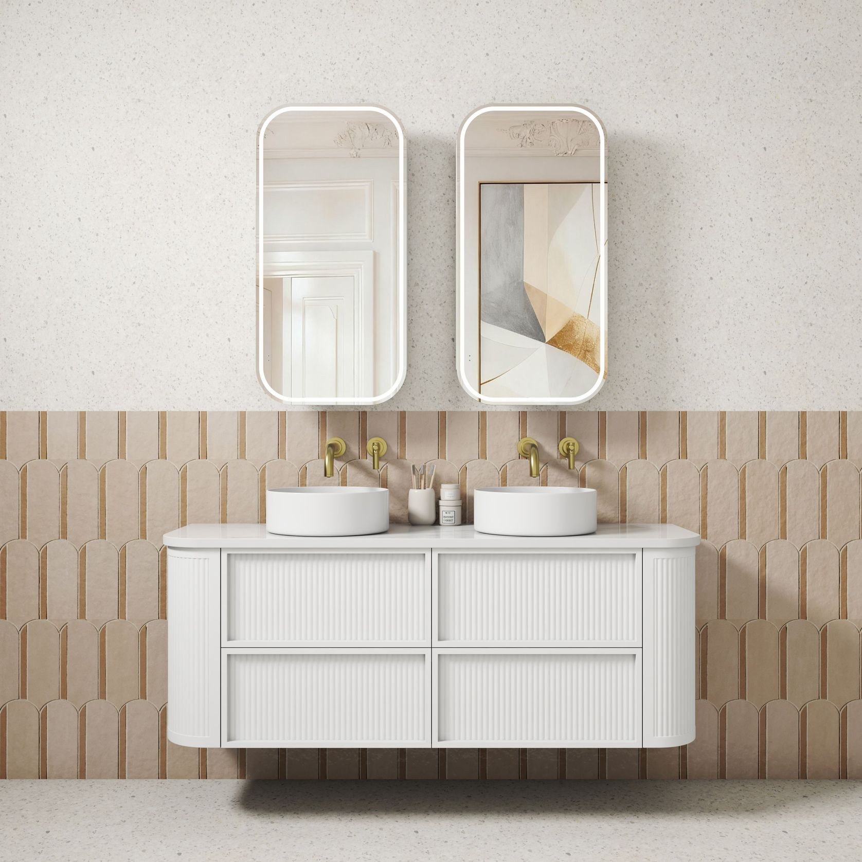 Aulic Ramee Fluted Wall Hung 1500mm Matte White Cabinet gallery detail image