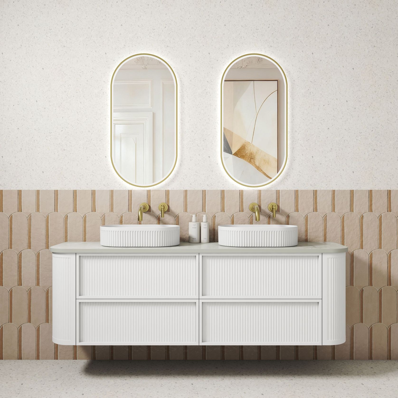 Aulic Ramee Fluted Wall Hung 1800mm Matte White Cabinet gallery detail image