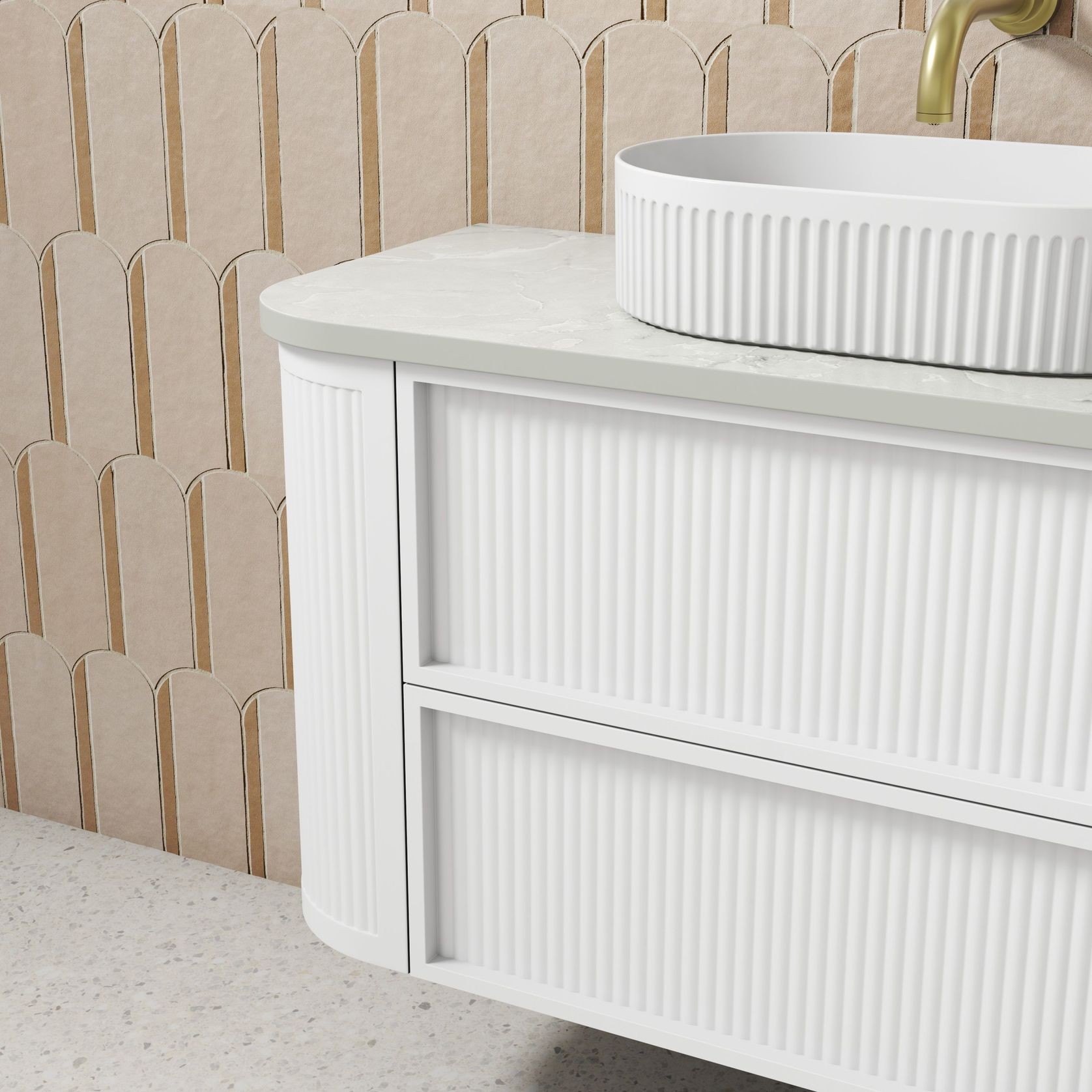 Aulic Ramee Fluted Wall Hung 1800mm Matte White Cabinet gallery detail image