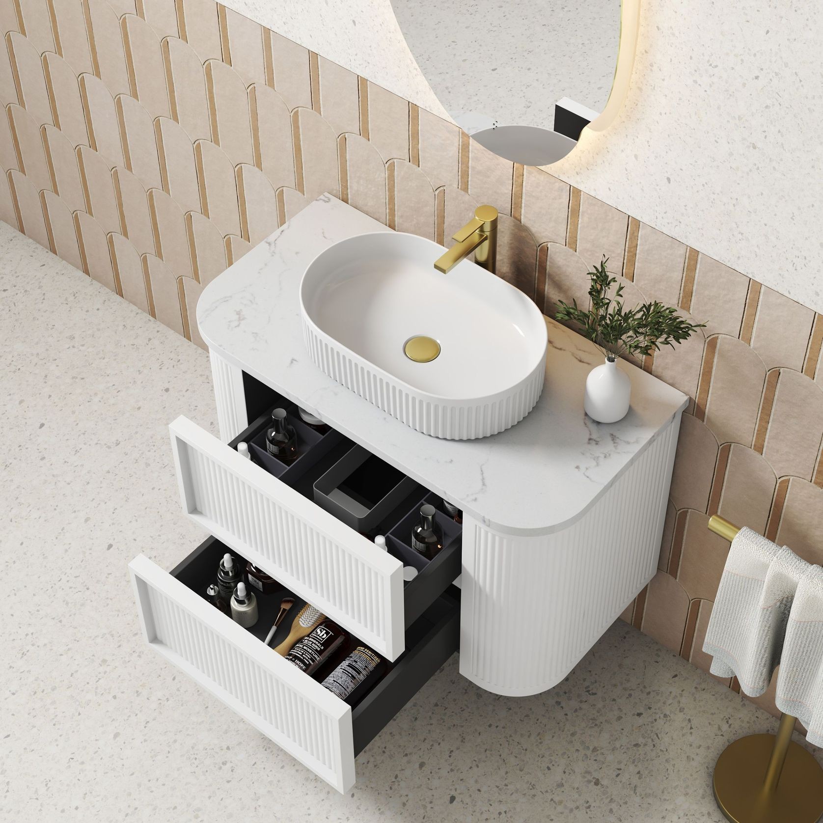 Aulic Ramee Fluted Wall Hung 900mm Matte White Cabinet gallery detail image