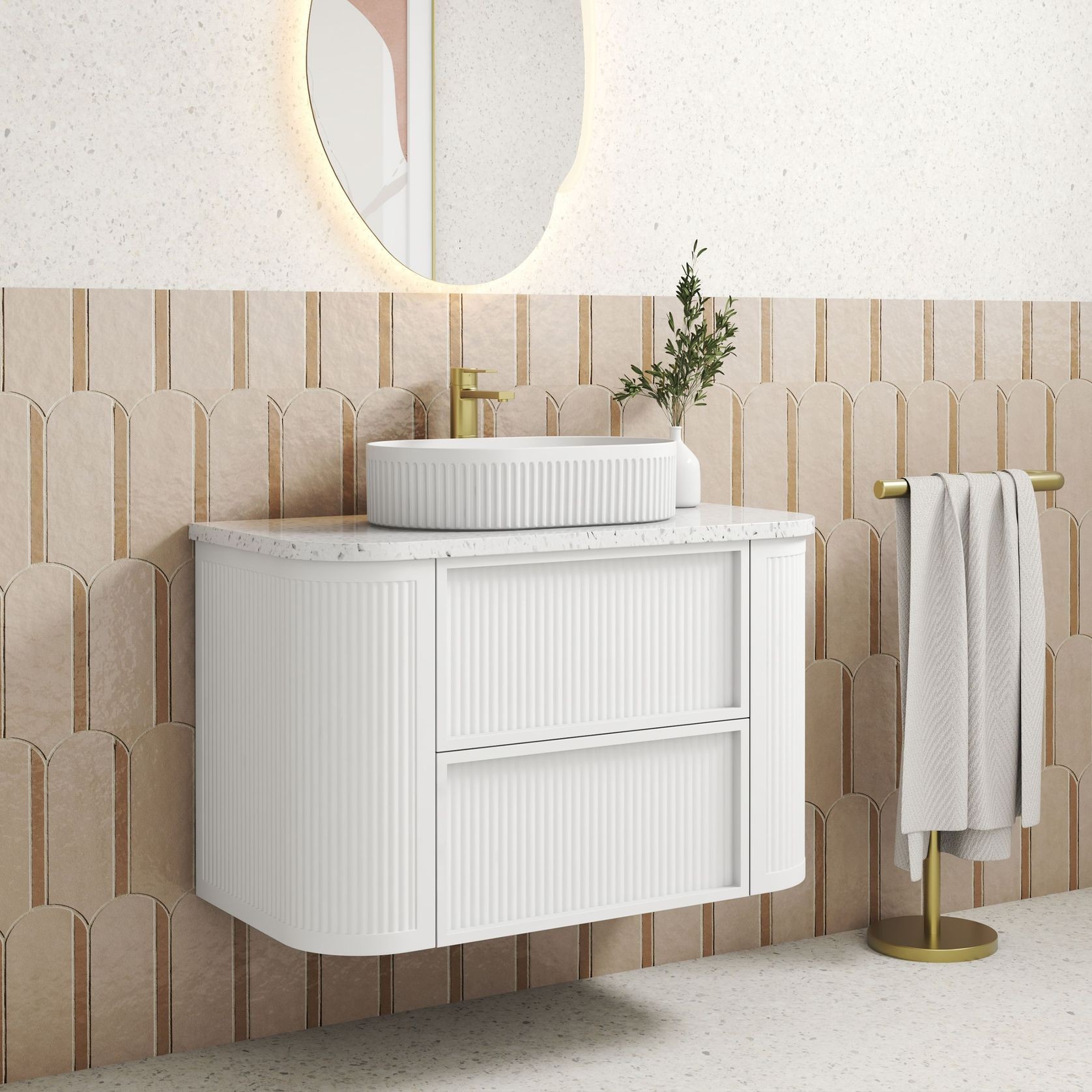 Aulic Ramee Fluted Wall Hung 900mm Matte White Cabinet gallery detail image