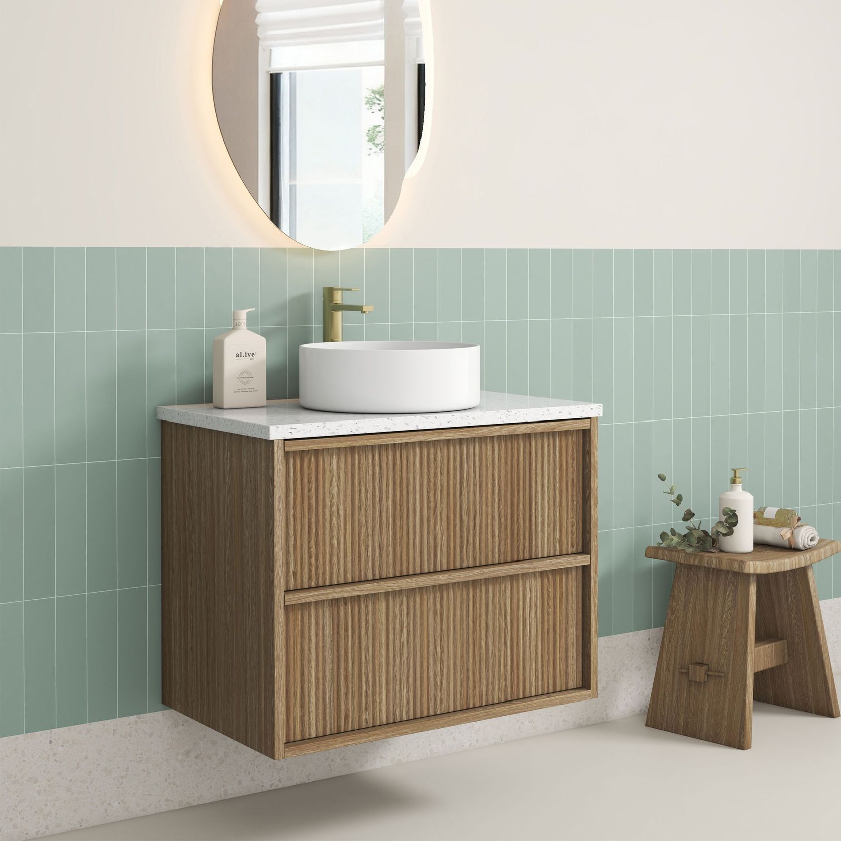 Aulic Venetta Fluted Wall Hung 750m Harvest Oak cabinet gallery detail image