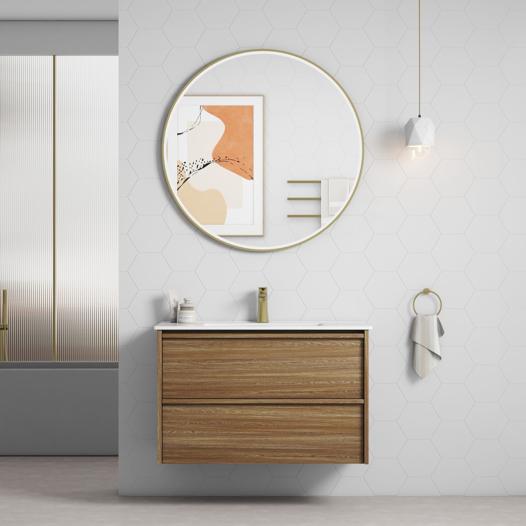 Aulic Venetta Framed Wall Hung 900m Harvest Oak Cabinet gallery detail image