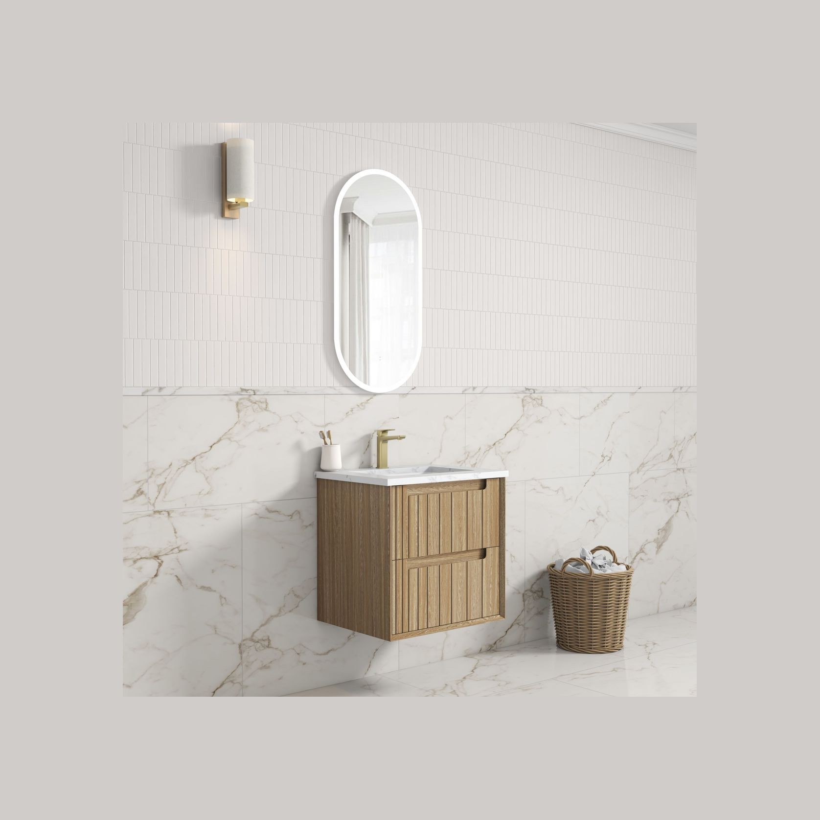 Aulic Voulari Framed Wall Hung 600m Harvest Oak Cabinet gallery detail image