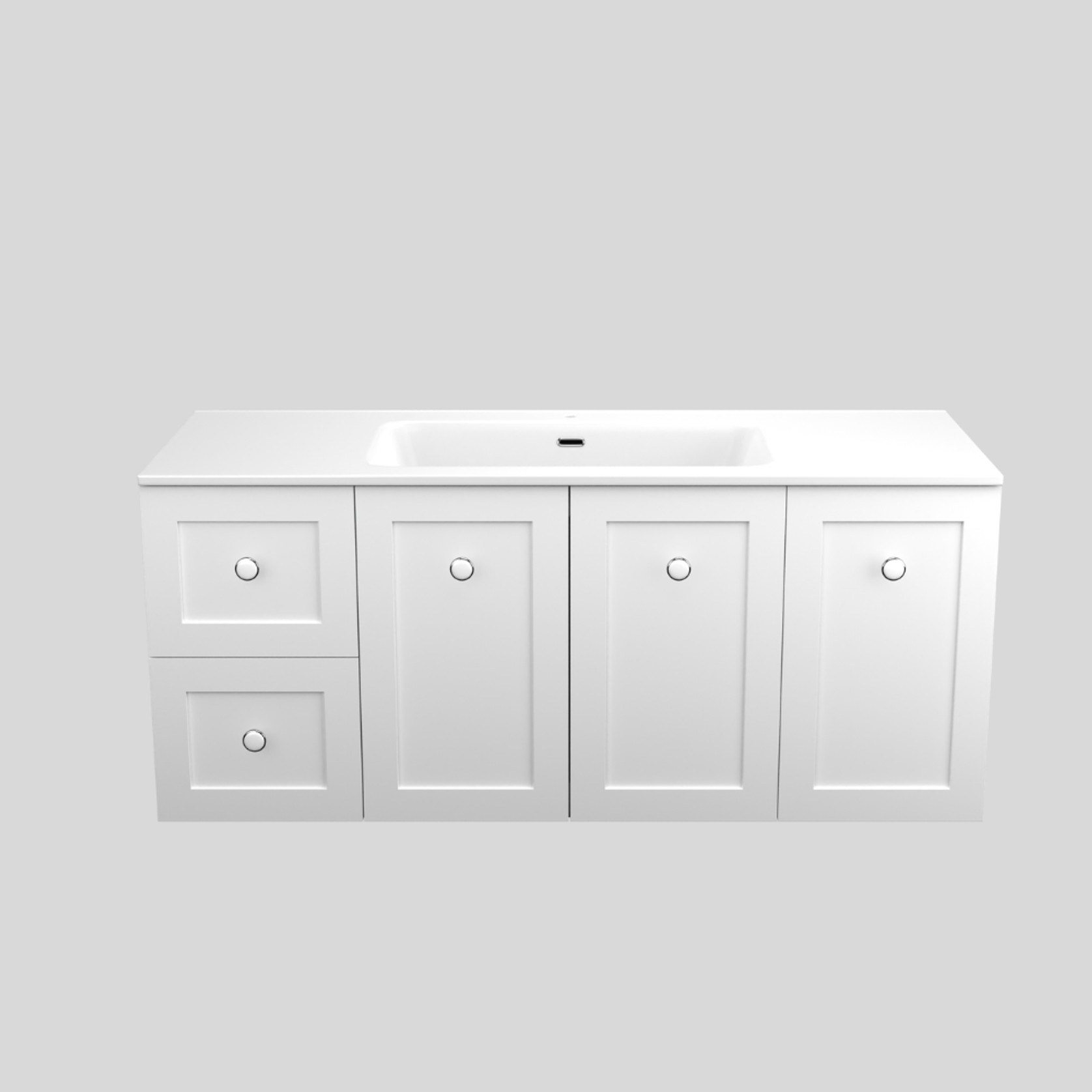 Vienna 1200 Wall Hung Vanity LH Drawers Satin White With VC Top gallery detail image