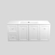Vienna 1200 Wall Hung Vanity LH Drawers Satin White With VC Top gallery detail image