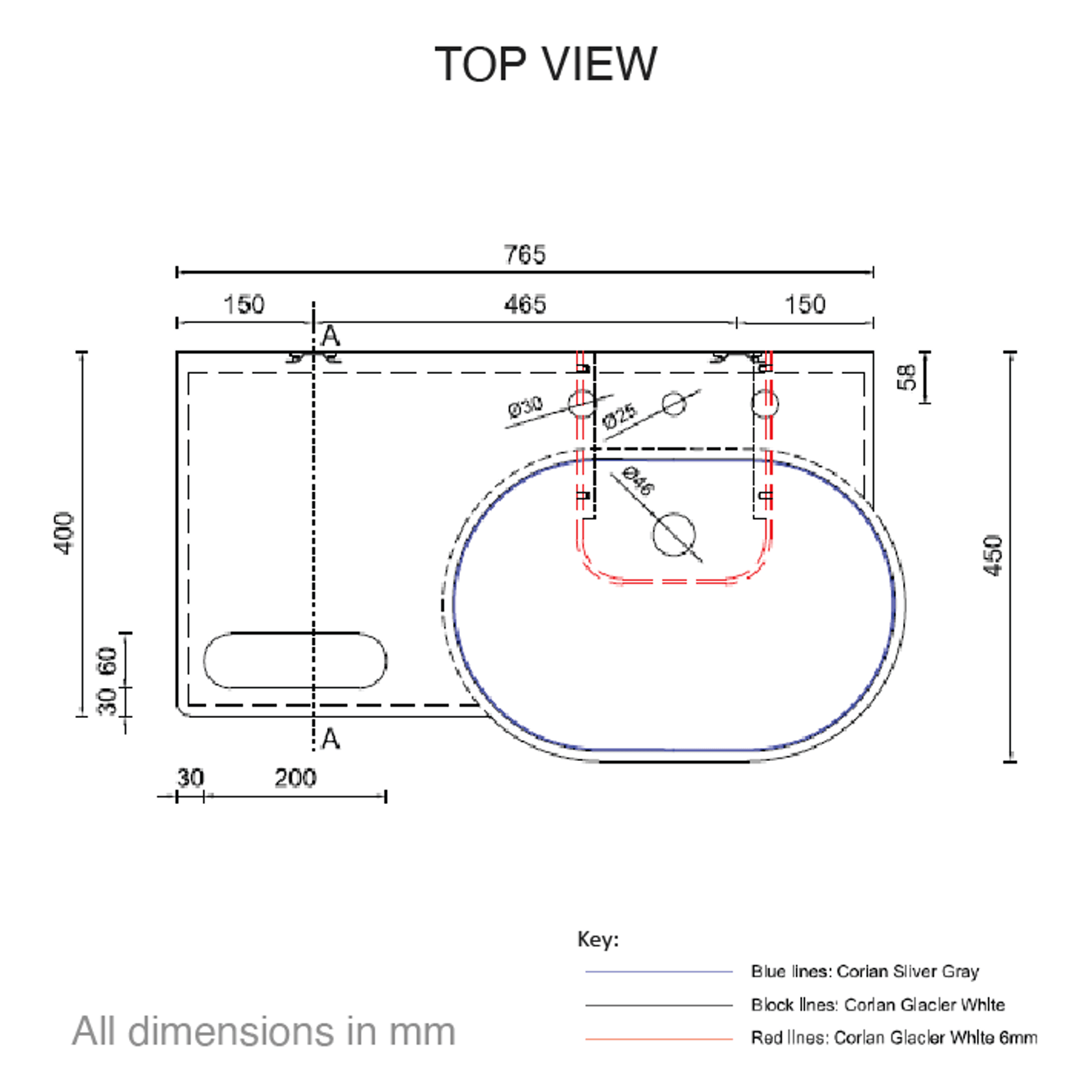 Corian® Vanity Top & Basin PWD 800R gallery detail image
