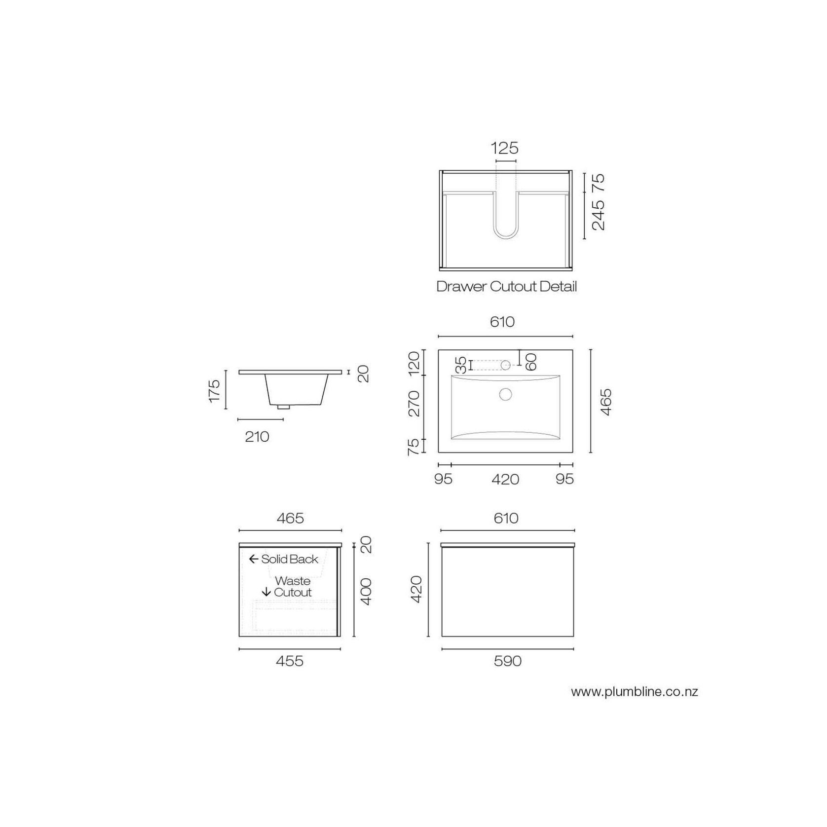 Reflex 600 1 Drawer Wall Vanity gallery detail image