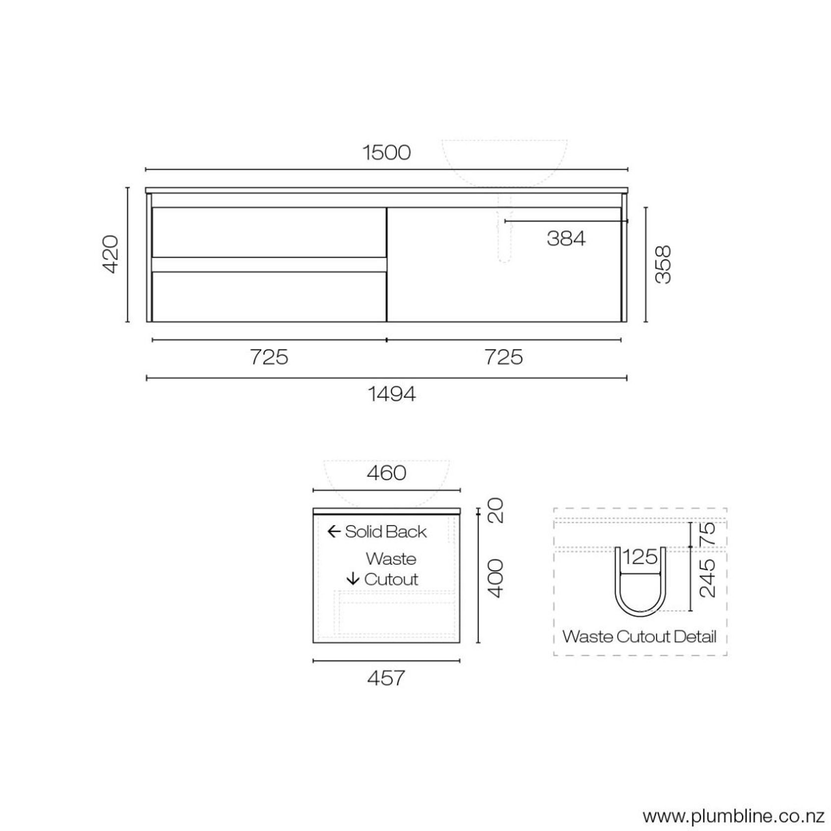 Stanza Legno 1500 3 Drawer Vanity Right gallery detail image