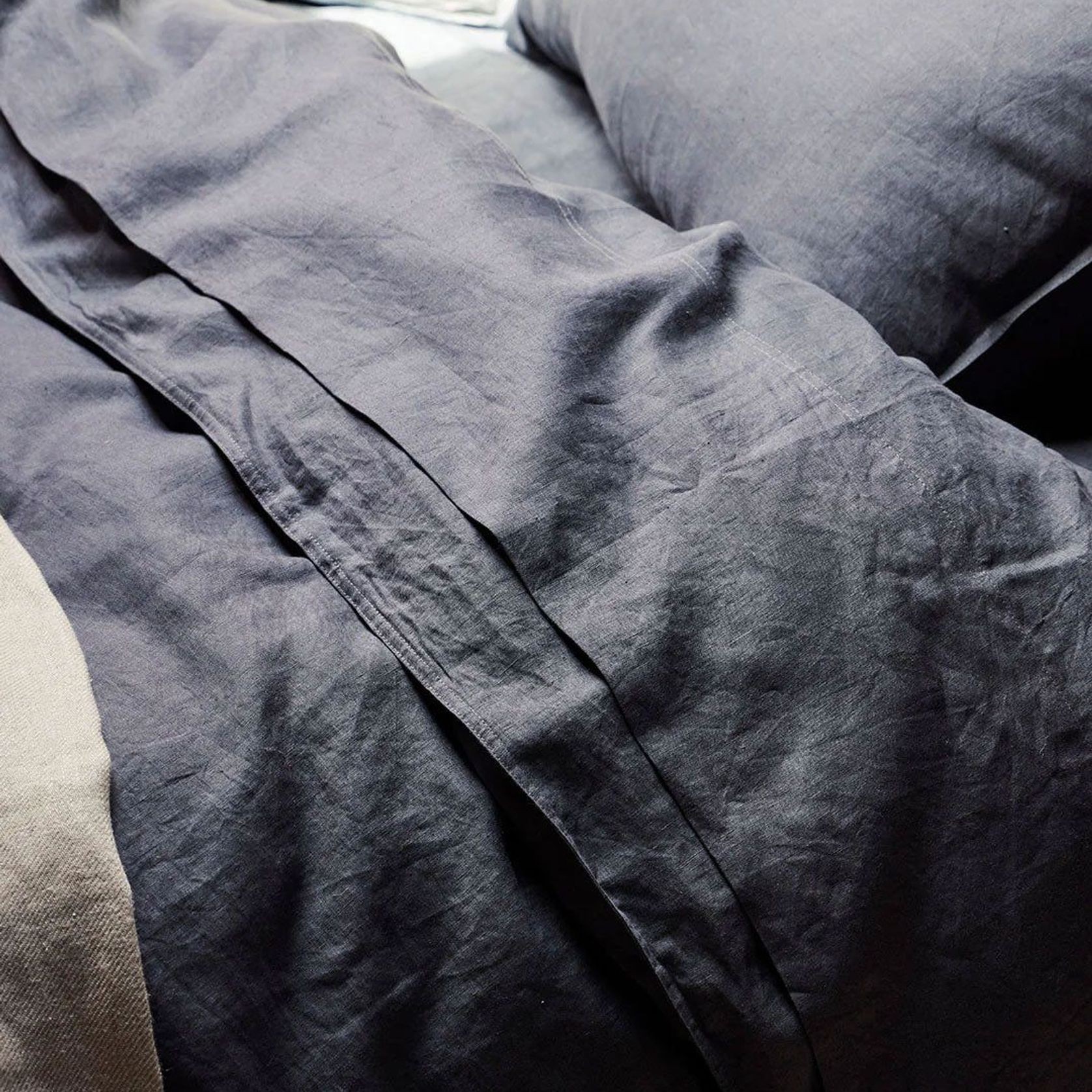 Ravello Linen Flat Sheet - Denim | Weave Home Bed Linen gallery detail image
