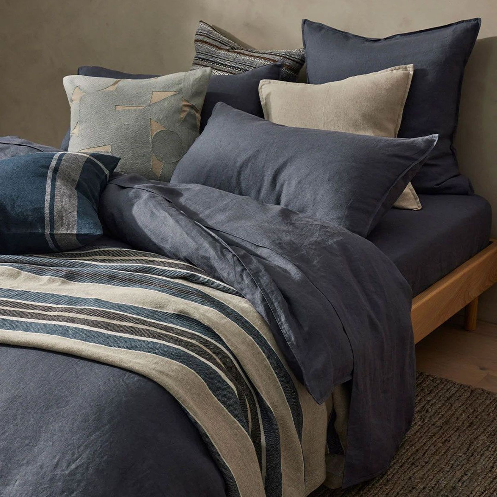 Ravello Linen Flat Sheet - Denim | Weave Home Bed Linen gallery detail image