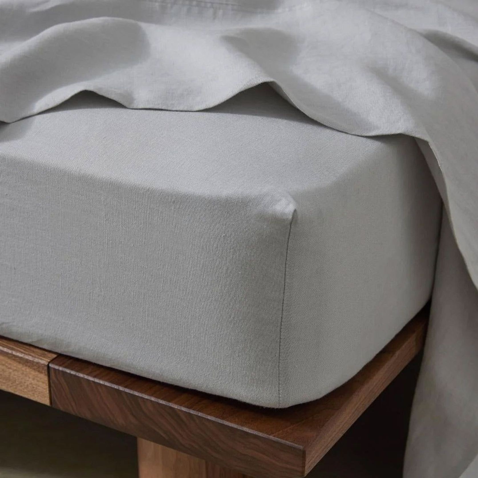 Ravello Linen Fitted Sheet - Silver | Weave Home Bed Linen gallery detail image