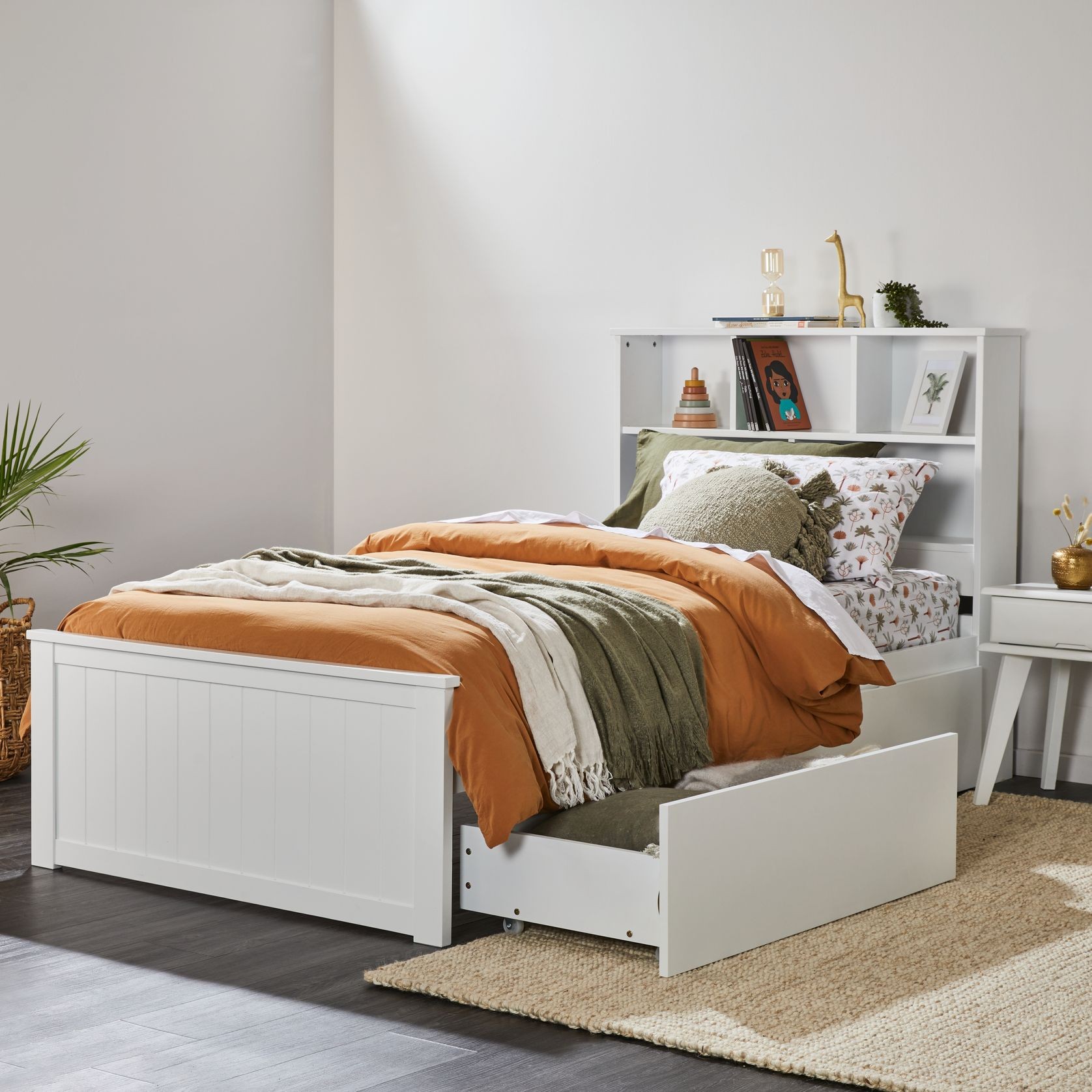Myer White King Single Bed with Storage | Hardwood gallery detail image