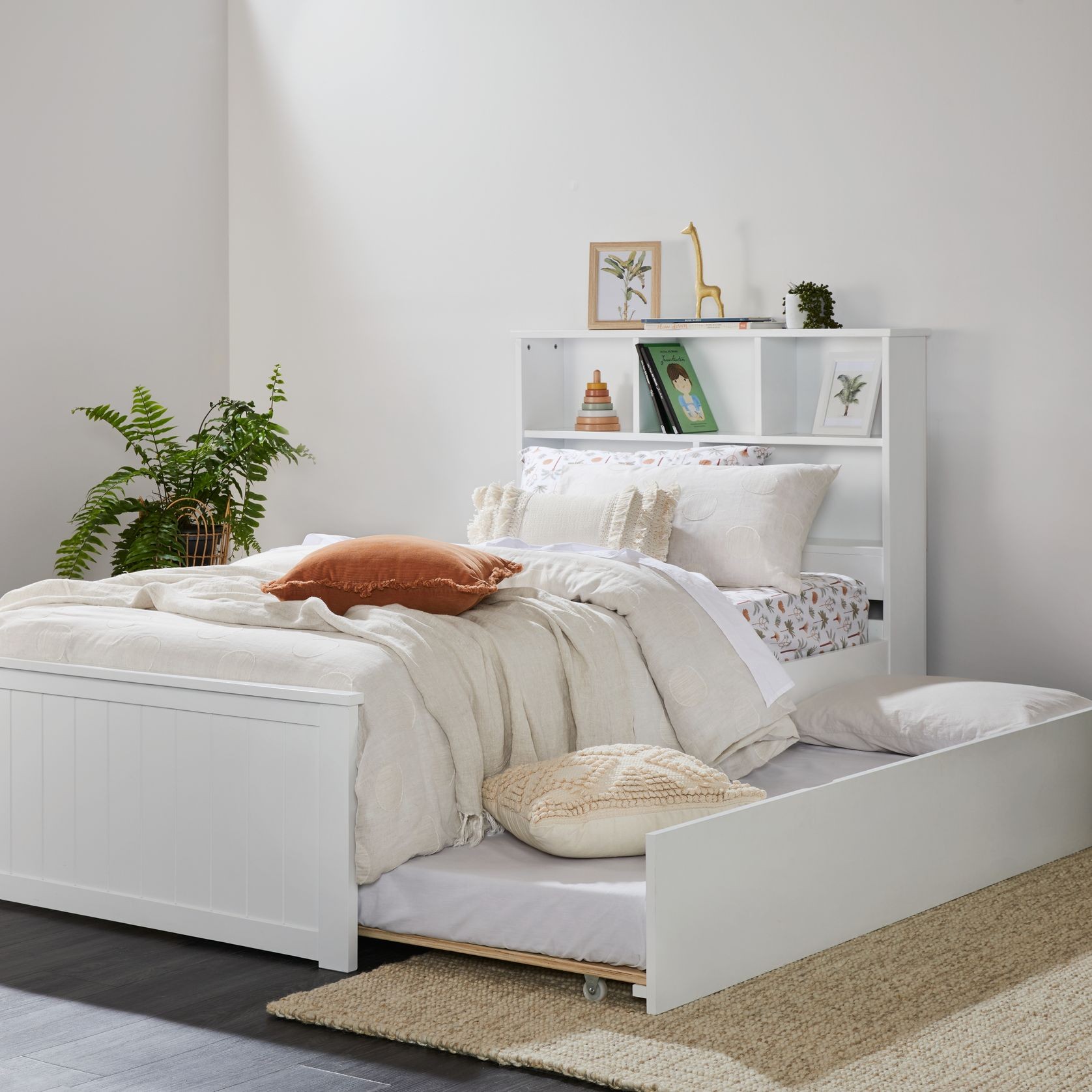 Myer White Single Bed with Trundle Hardwood Frame ArchiPro AU