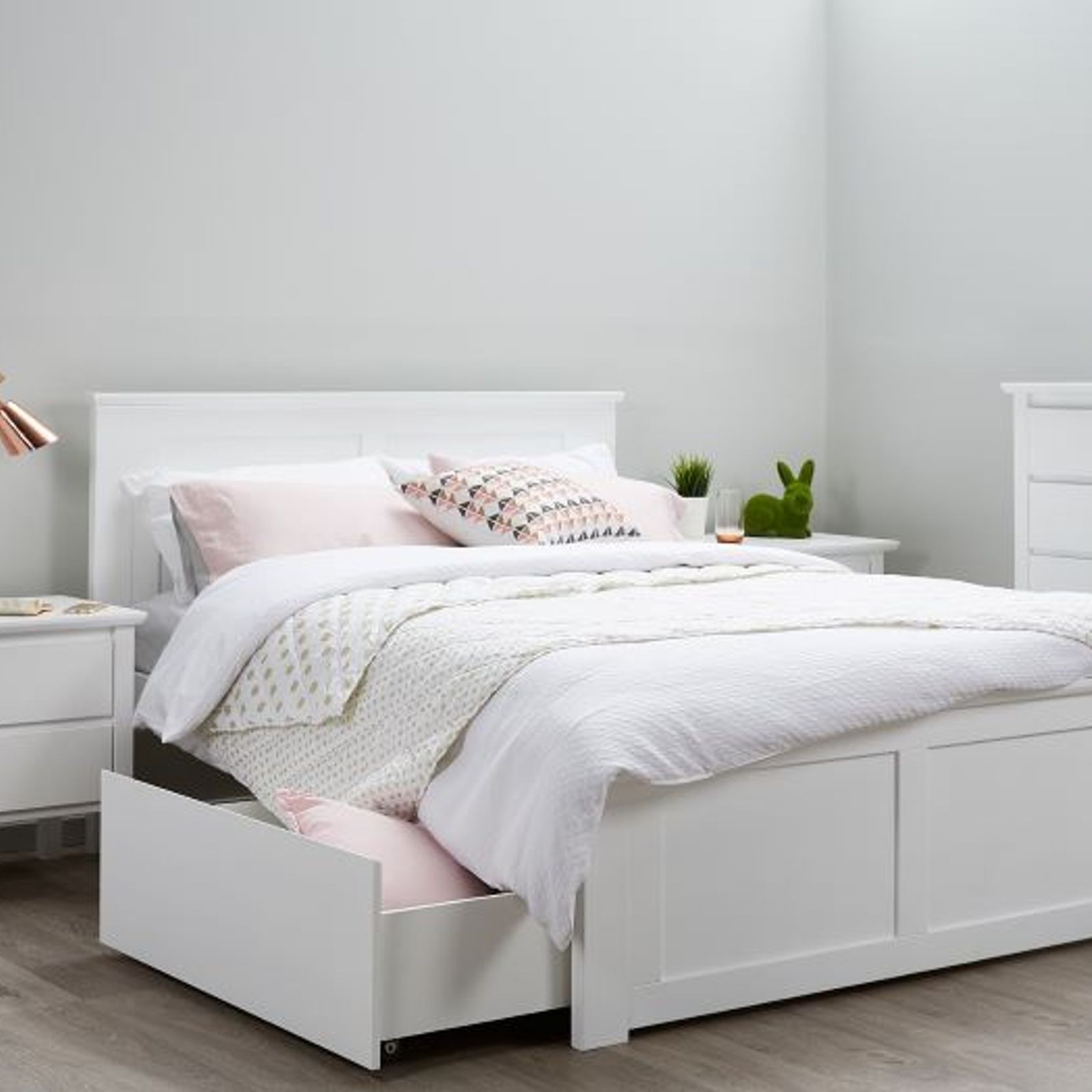 Coco White Double Bed with Storage | Hardwood Frame gallery detail image