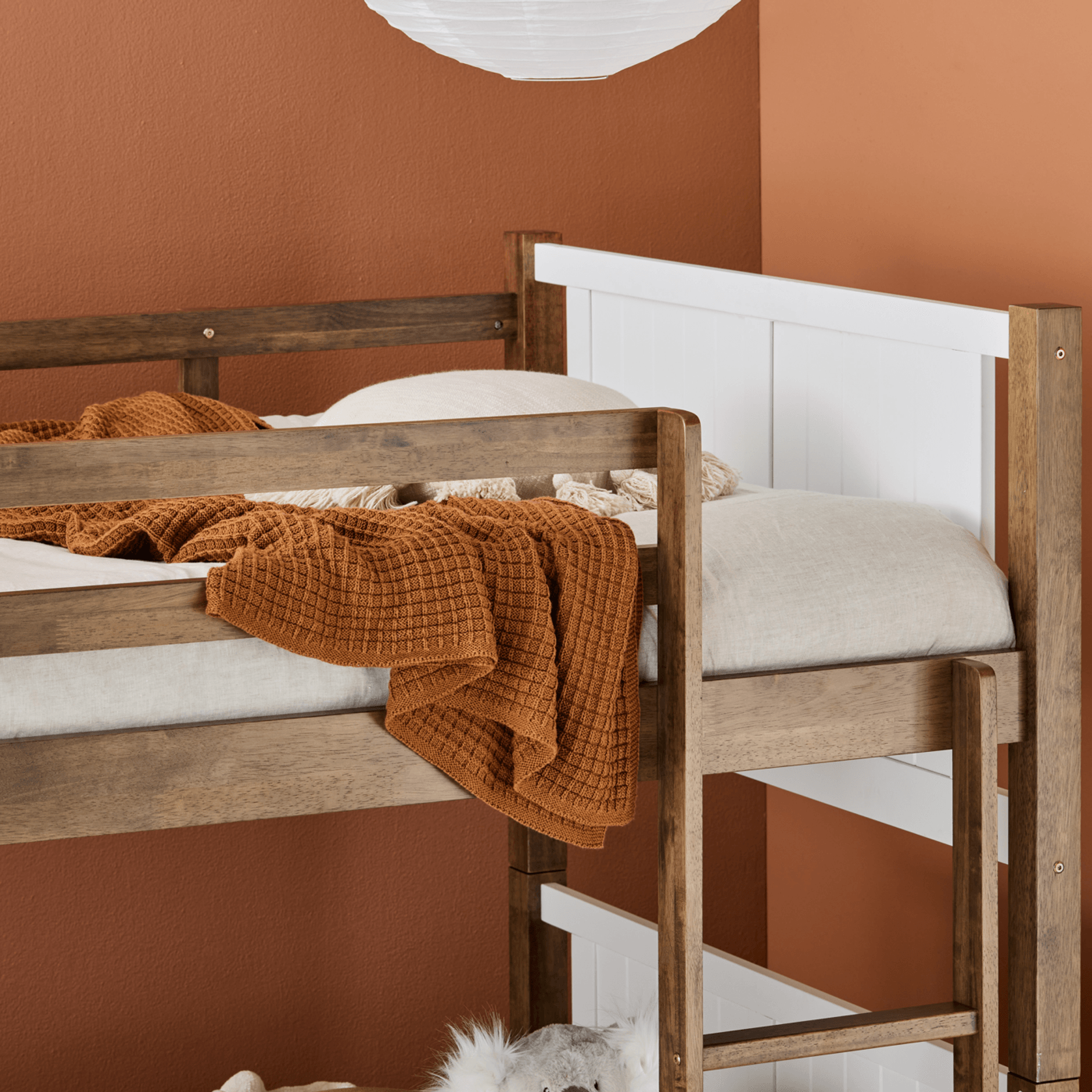 Myer King Single Bunk Bed with Storage Walnut & White ArchiPro AU