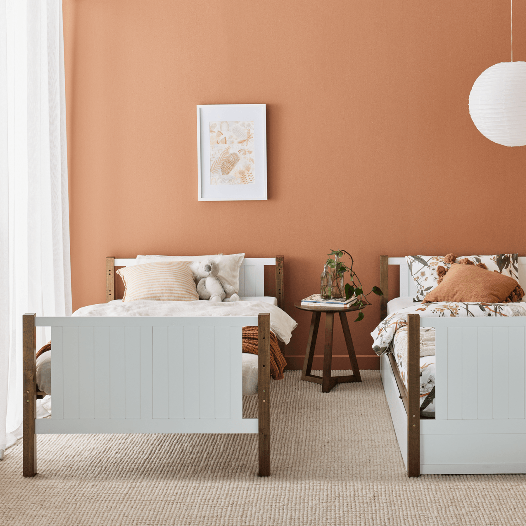 Myer King Single Bunk Bed with Storage Walnut & White ArchiPro AU