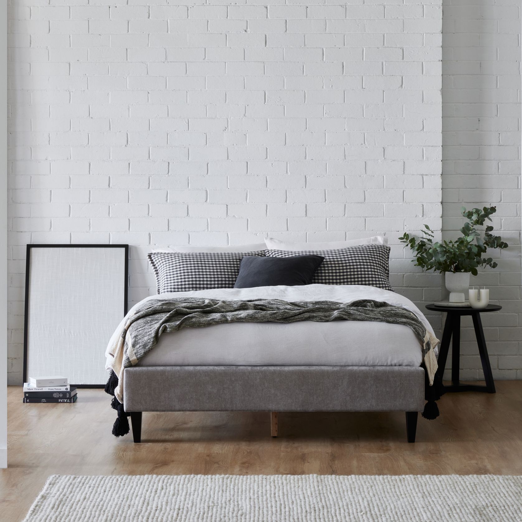 Cannes Queen Upholstered Bed Base | Grey gallery detail image