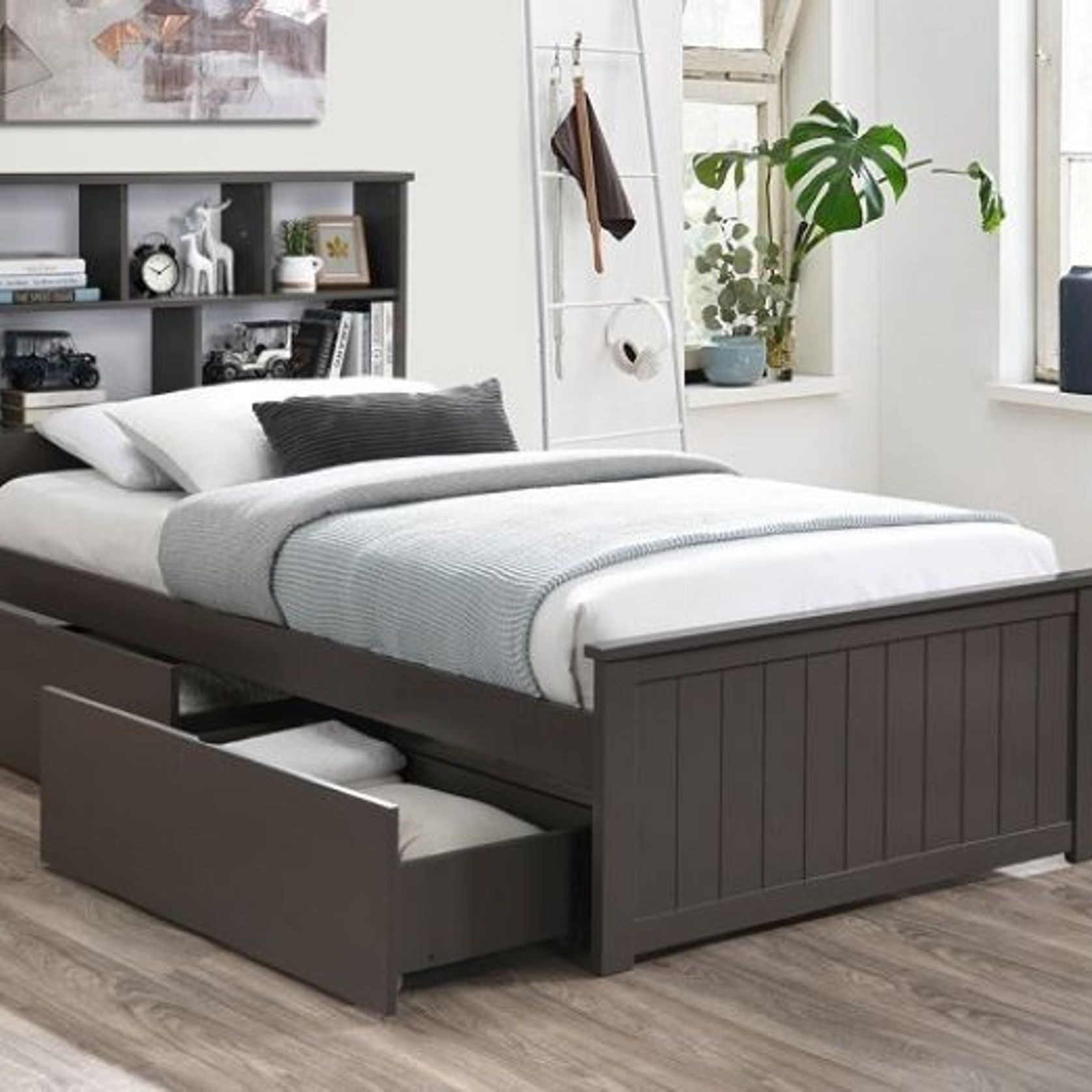 Myer Grey Single Bed with Storage | Hardwood Frame gallery detail image