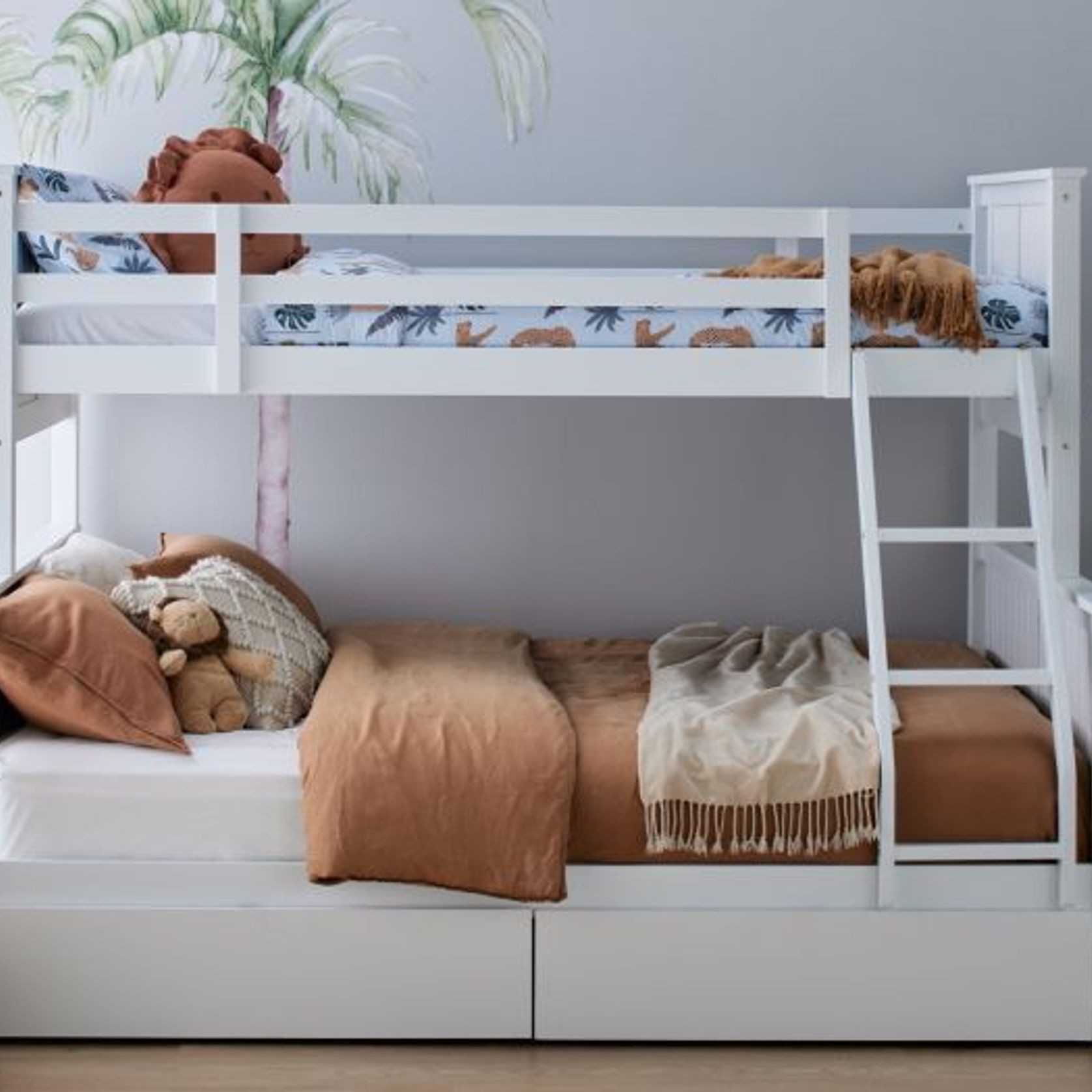 Myer White Triple Bunk Bed with Storage Hardwood Frame ArchiPro AU
