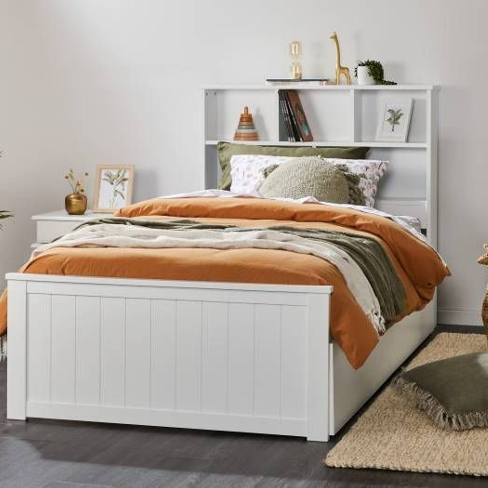 Myer White King Single Bed with Trundle | Hardwood gallery detail image
