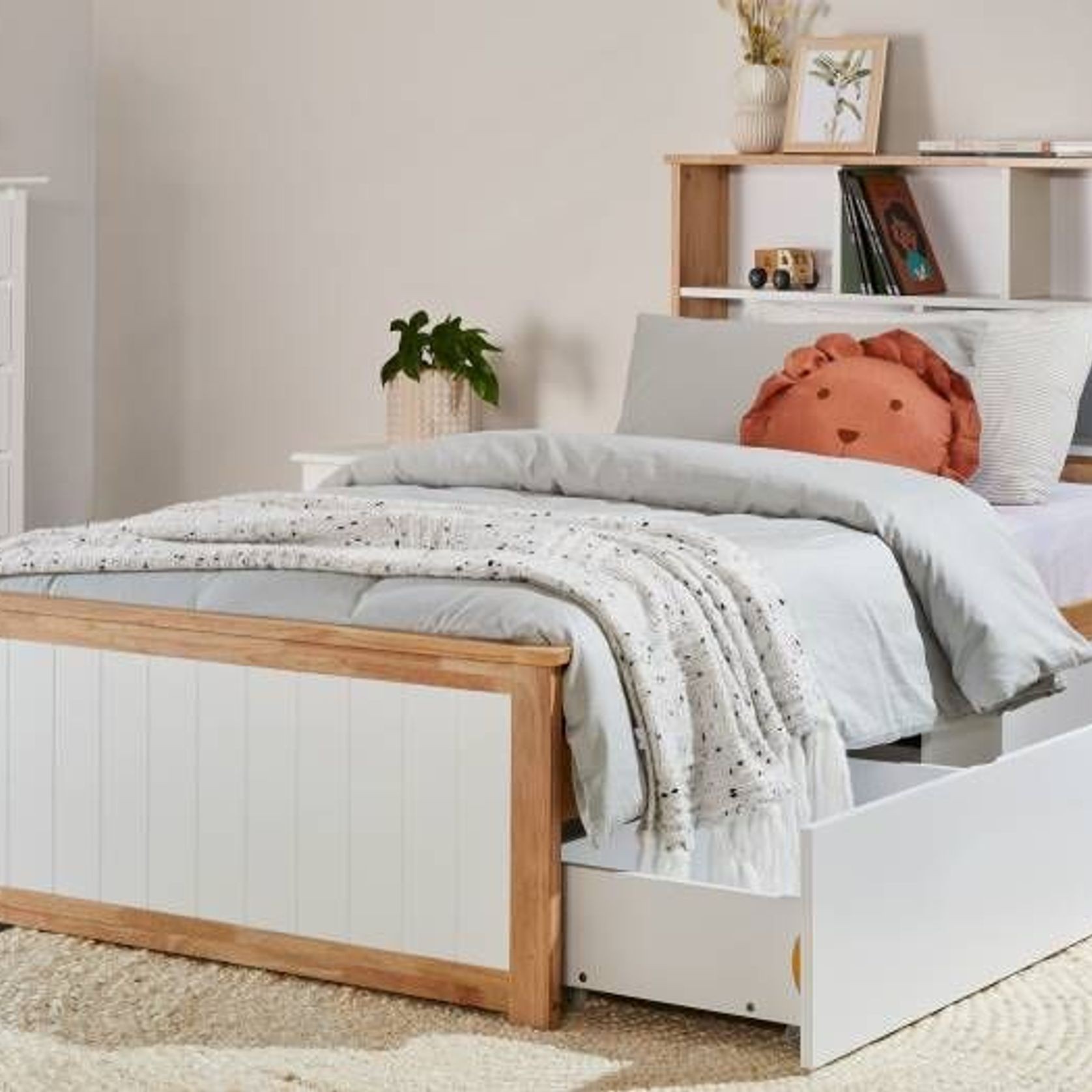 Myer Single Bed with Storage Natural Hardwood Frame ArchiPro AU