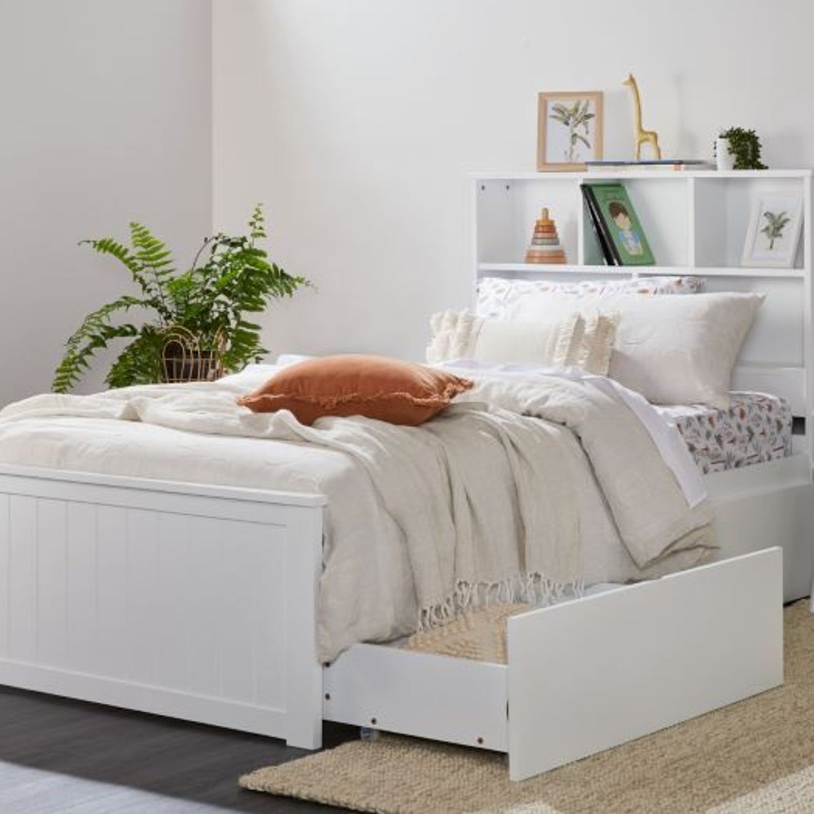 Myer White Single Bed with Storage | Hardwood Frame gallery detail image