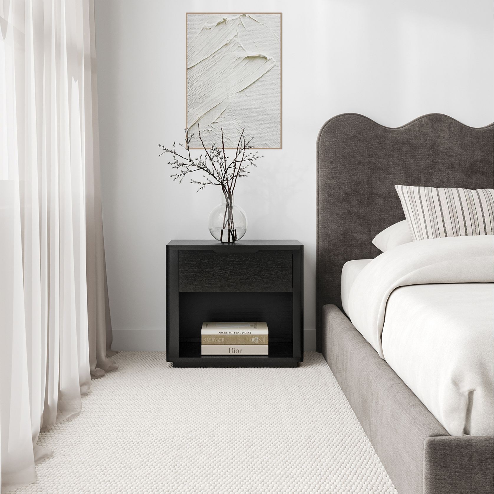 Marcus 1 Drawer Bedside Table | Black gallery detail image