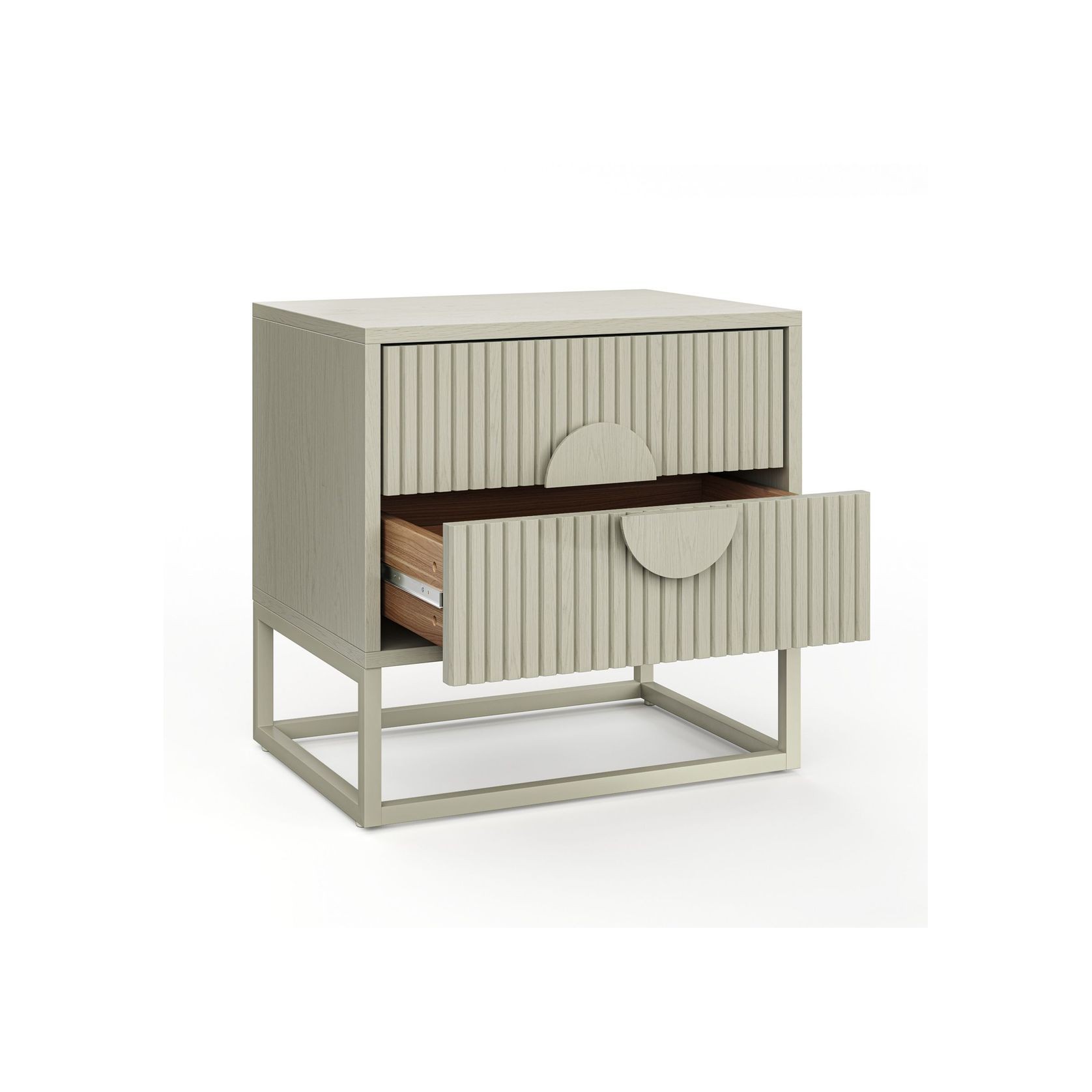 Braxton 2 Drawer Ripple Slatted Bedside Table | Putty gallery detail image