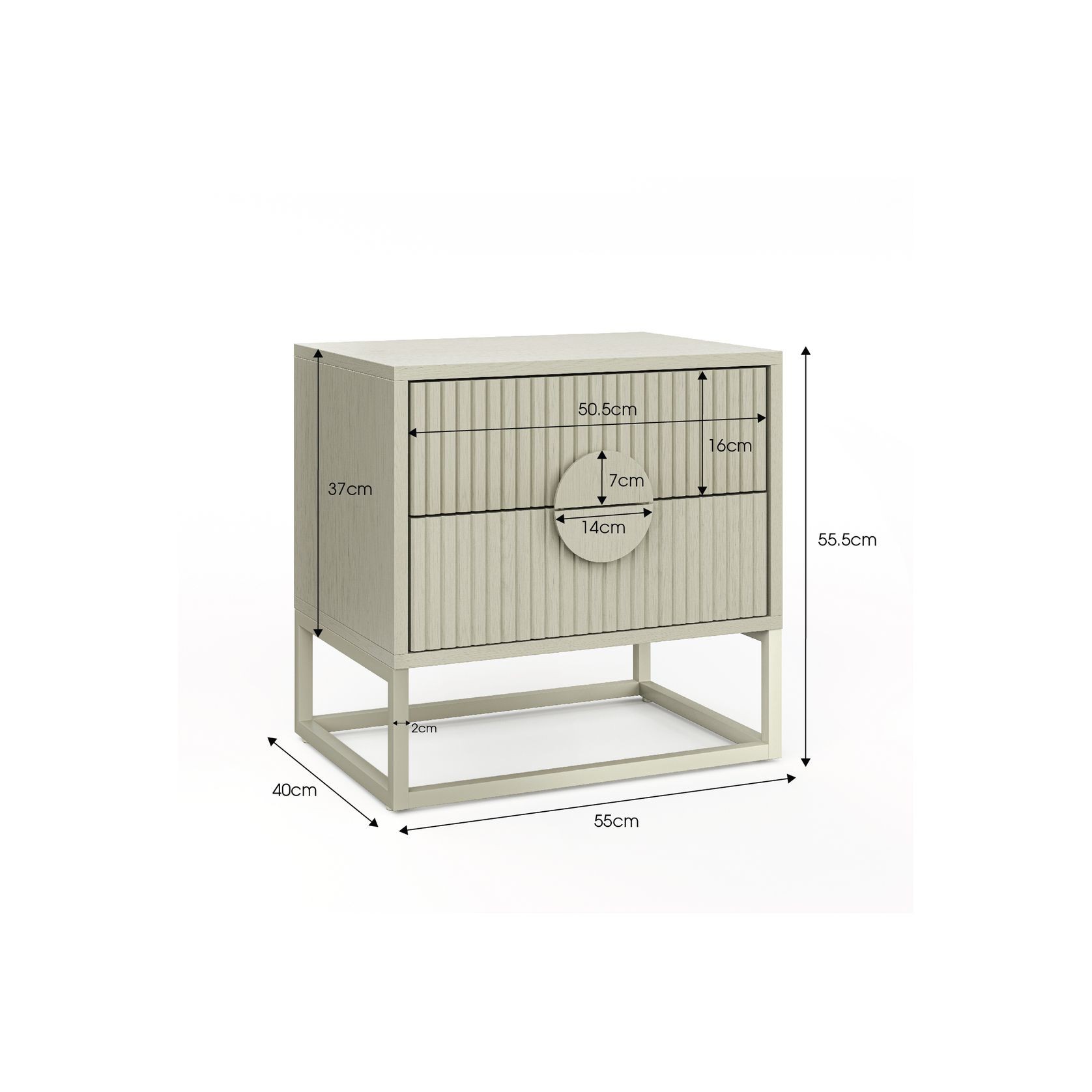 Braxton 2 Drawer Ripple Slatted Bedside Table | Putty gallery detail image