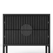 Braxton 2 Drawer Ripple Slatted Bedside Table | Black Oak gallery detail image