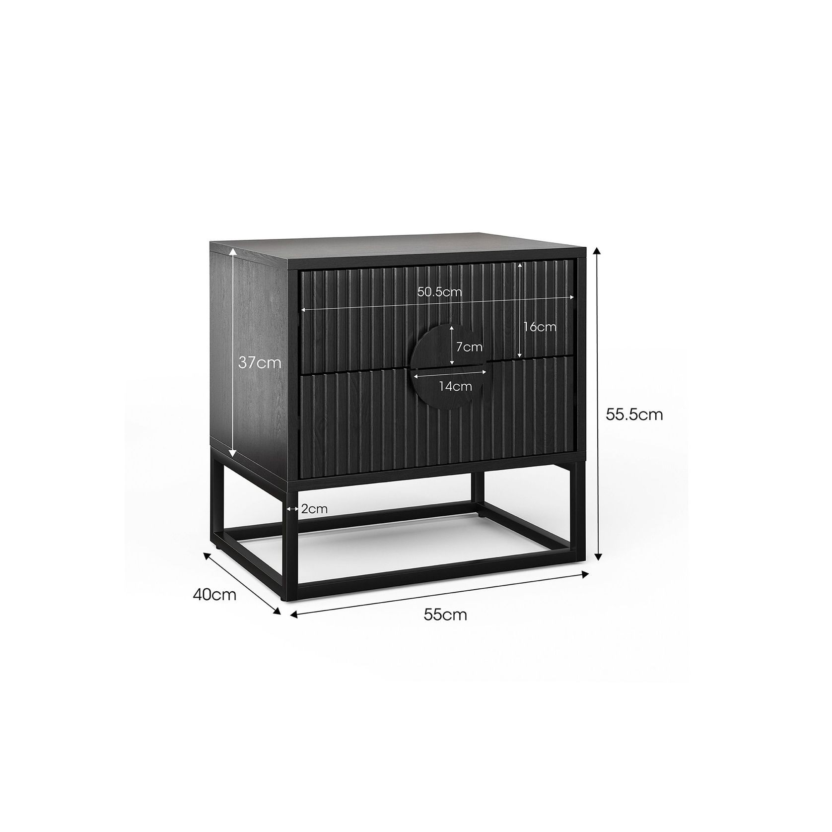 Braxton 2 Drawer Ripple Slatted Bedside Table | Black Oak gallery detail image