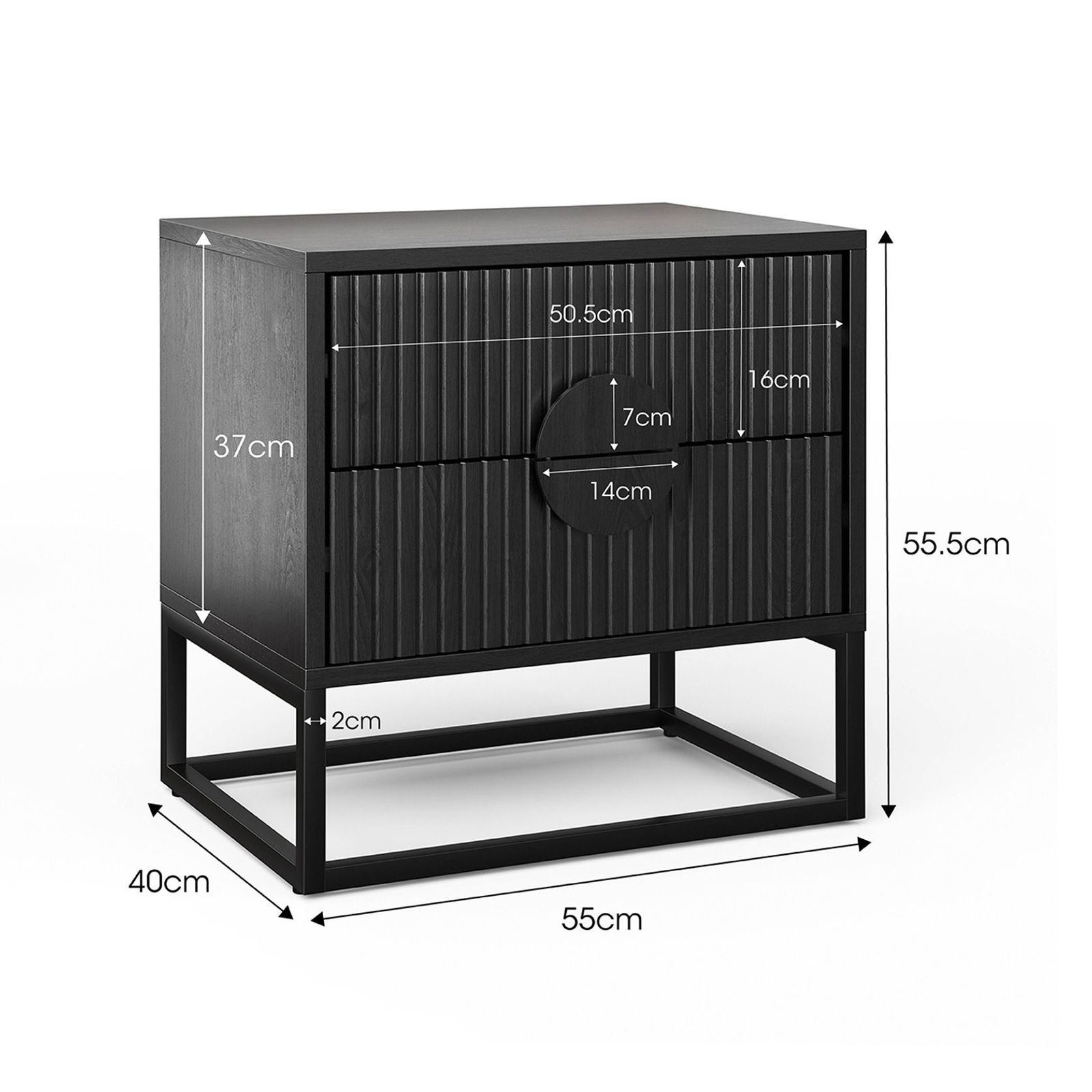 Braxton 2 Drawer Ripple Slatted Bedside Table | Black Oak gallery detail image