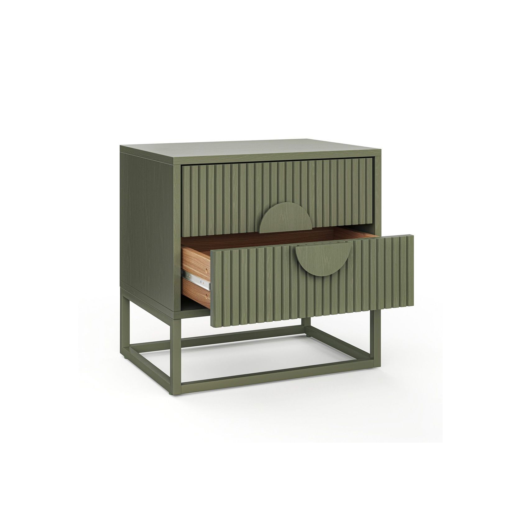 Braxton 2 Drawer Ripple Slatted Bedside Table | Olive Green gallery detail image