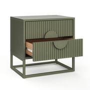 Braxton 2 Drawer Ripple Slatted Bedside Table | Olive Green gallery detail image