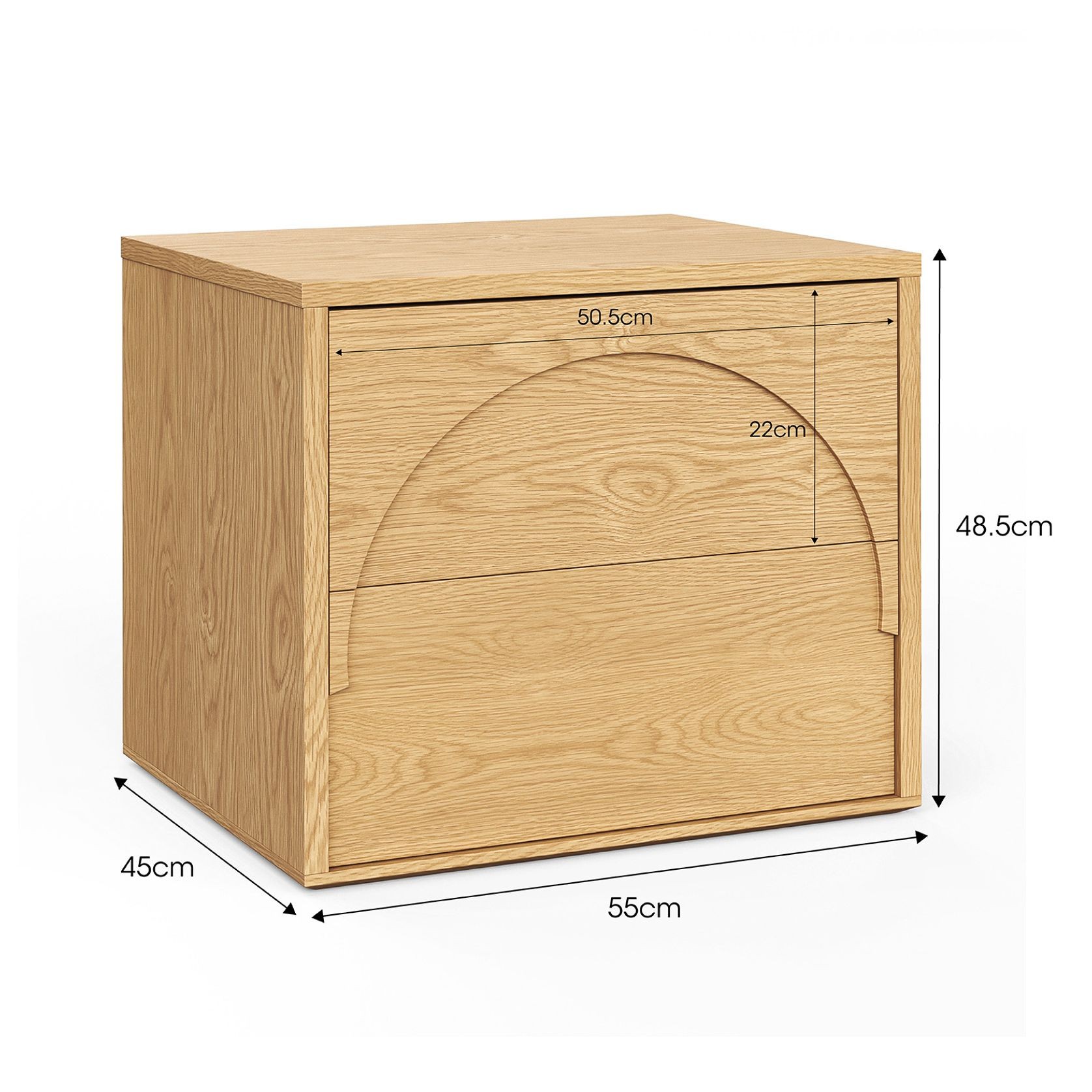 Aurora 2 Drawer Arch Bedside Table | Natural Oak gallery detail image