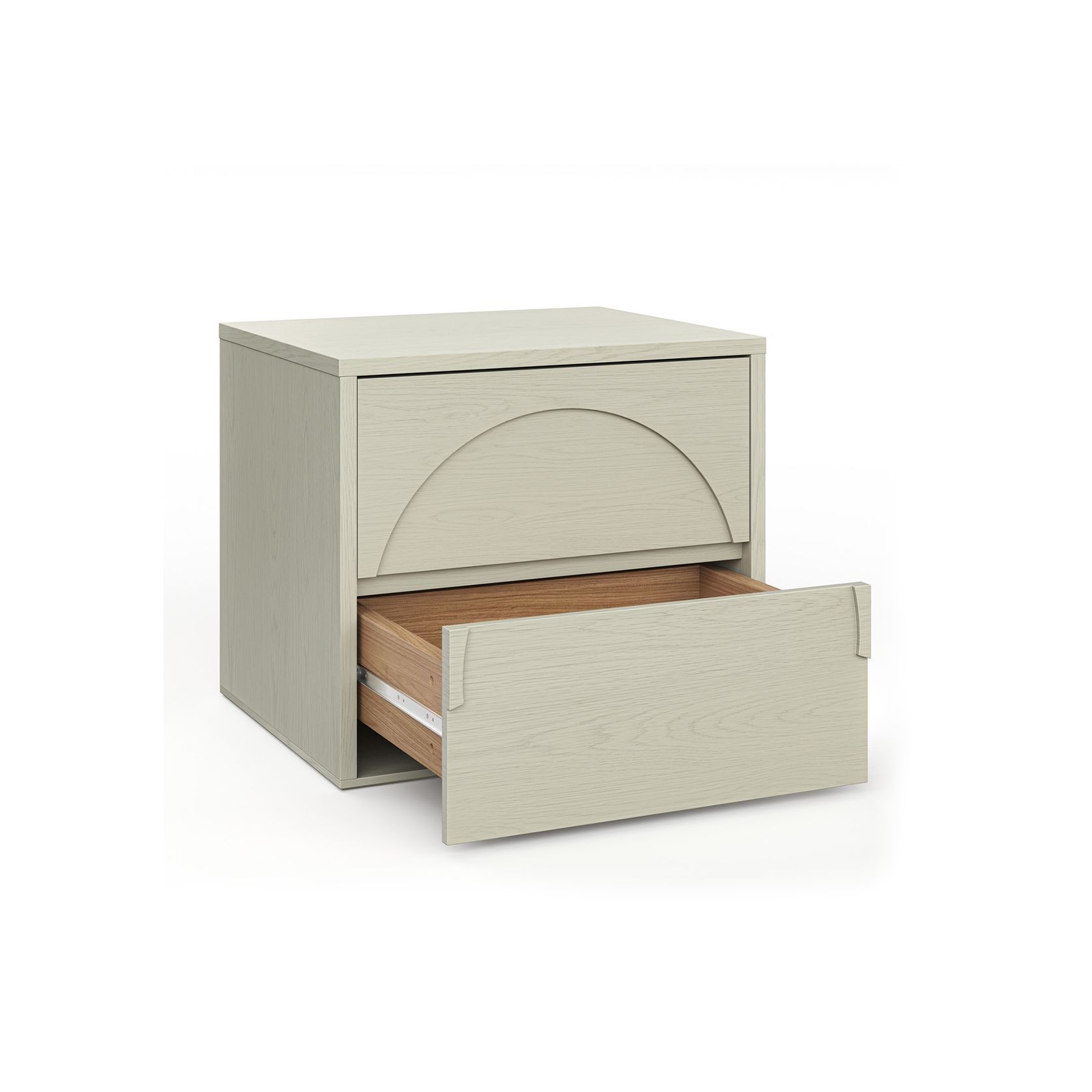 Aurora 2 Drawer Arch Bedside Table | Putty Oak gallery detail image