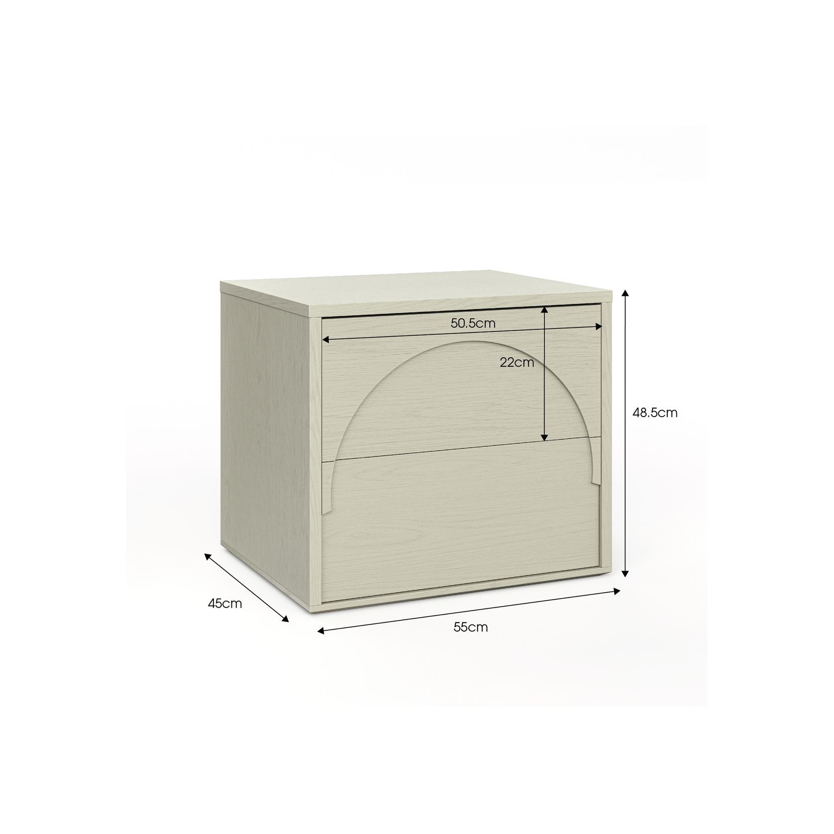 Aurora 2 Drawer Arch Bedside Table | Putty Oak gallery detail image