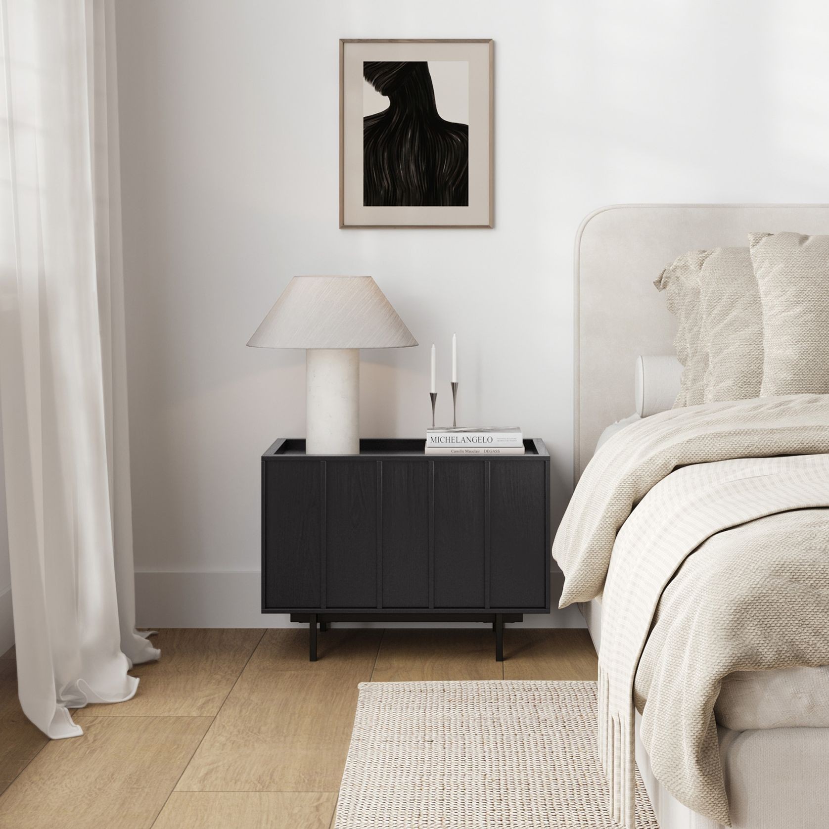 Linea 1 Drawer Bedside Table | Black Oak gallery detail image