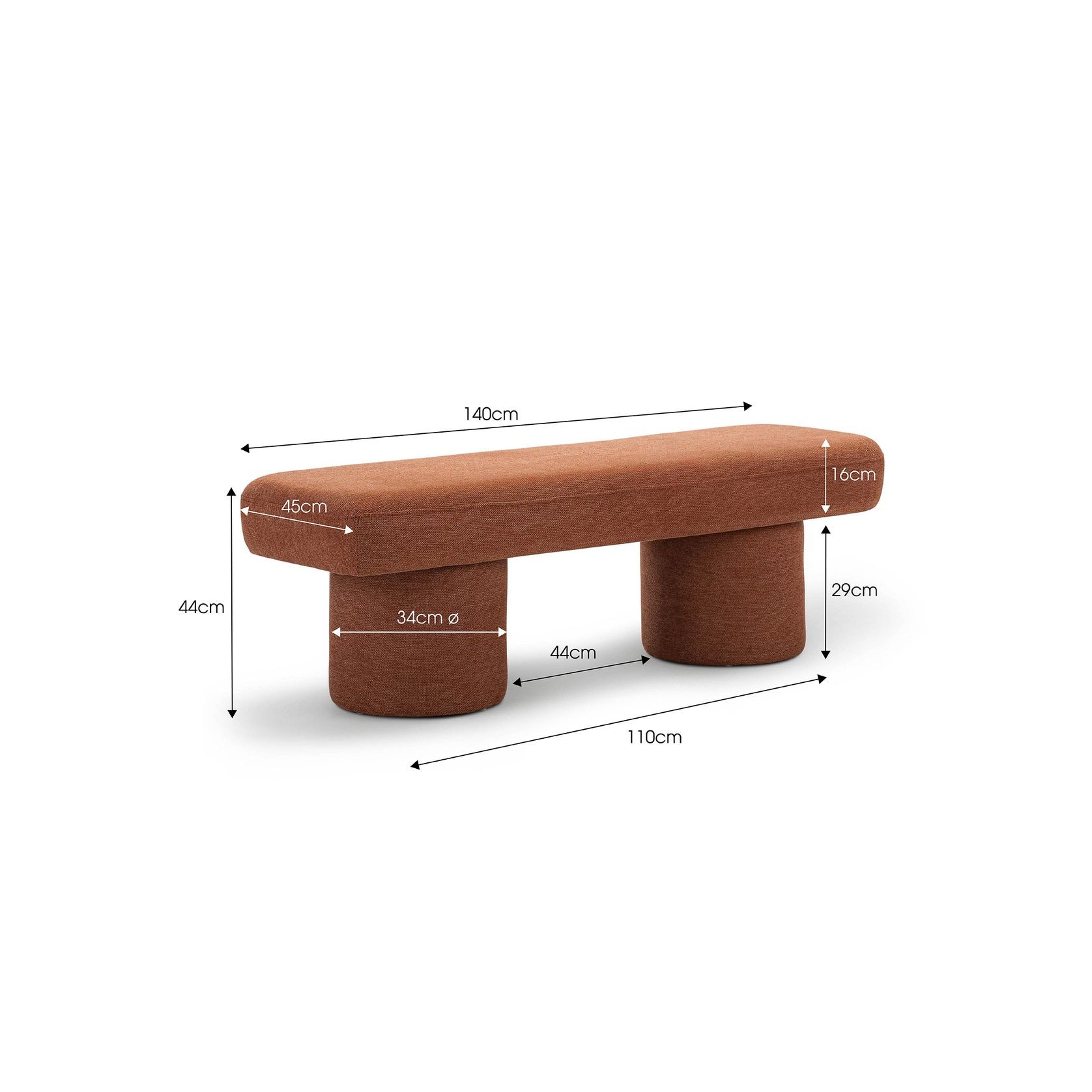 Nico 140cm Bench Seat | Rust Orange gallery detail image
