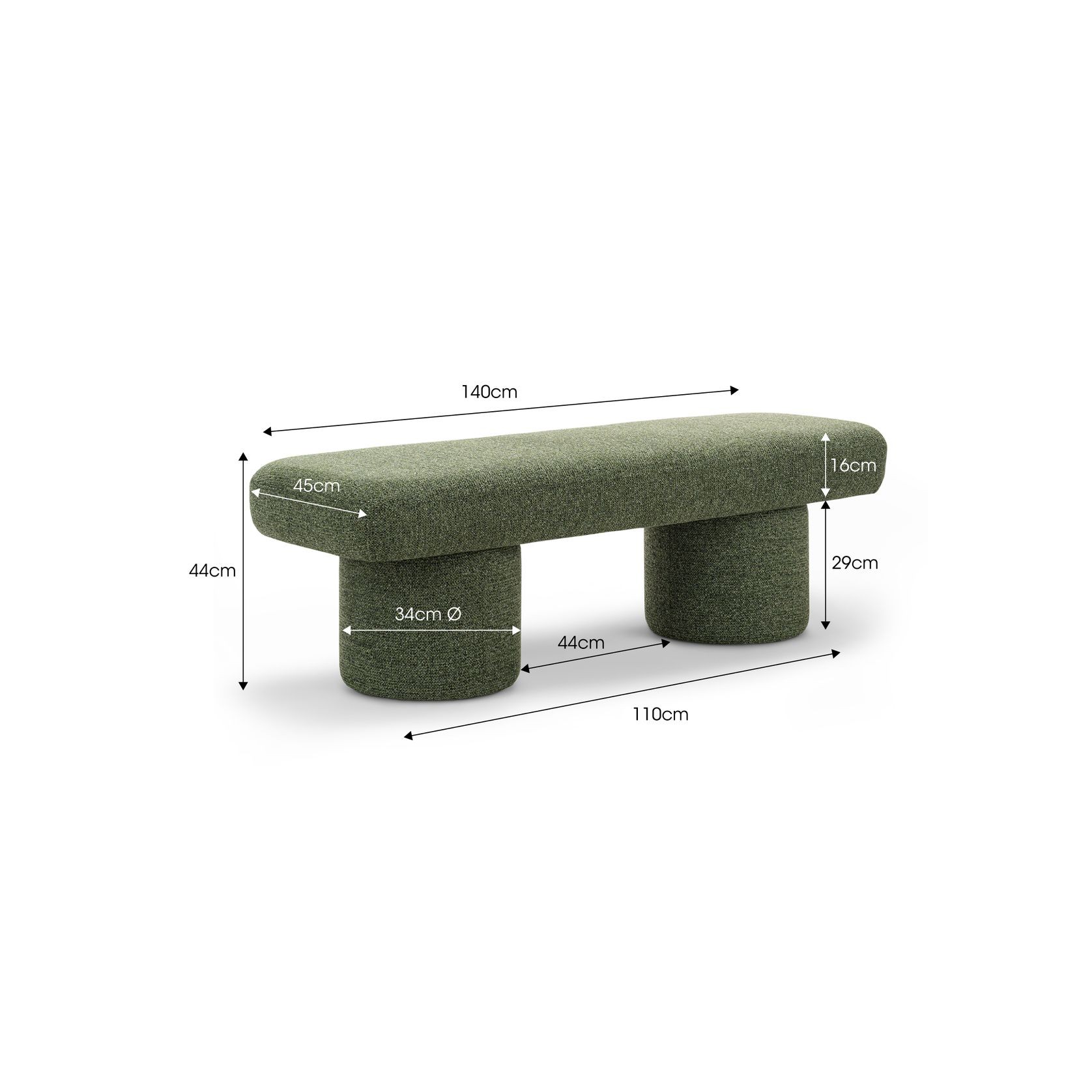Nico 140cm Bench Seat | Moss Green gallery detail image