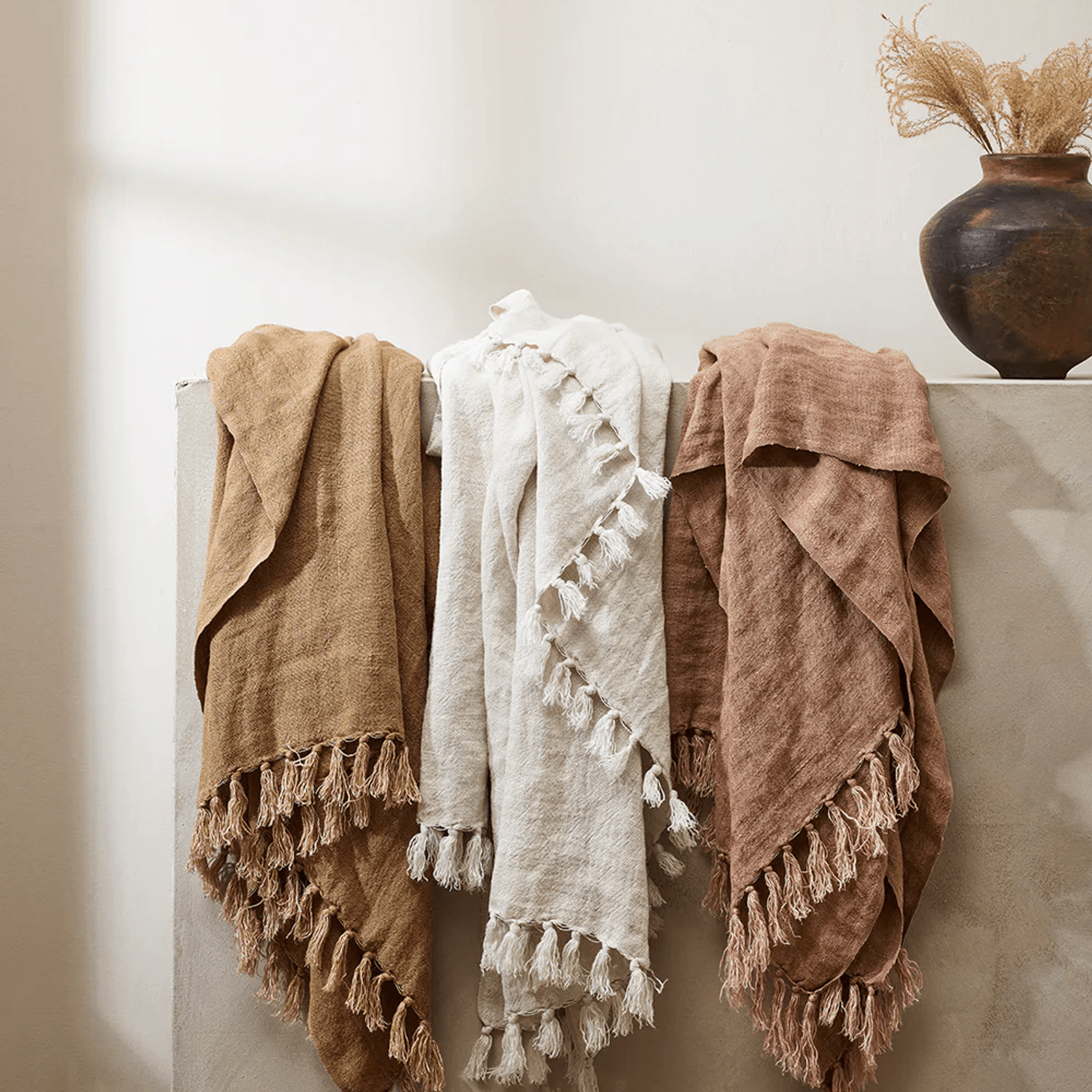 Baya Millhouse Throw - Almond | 100% Linen gallery detail image