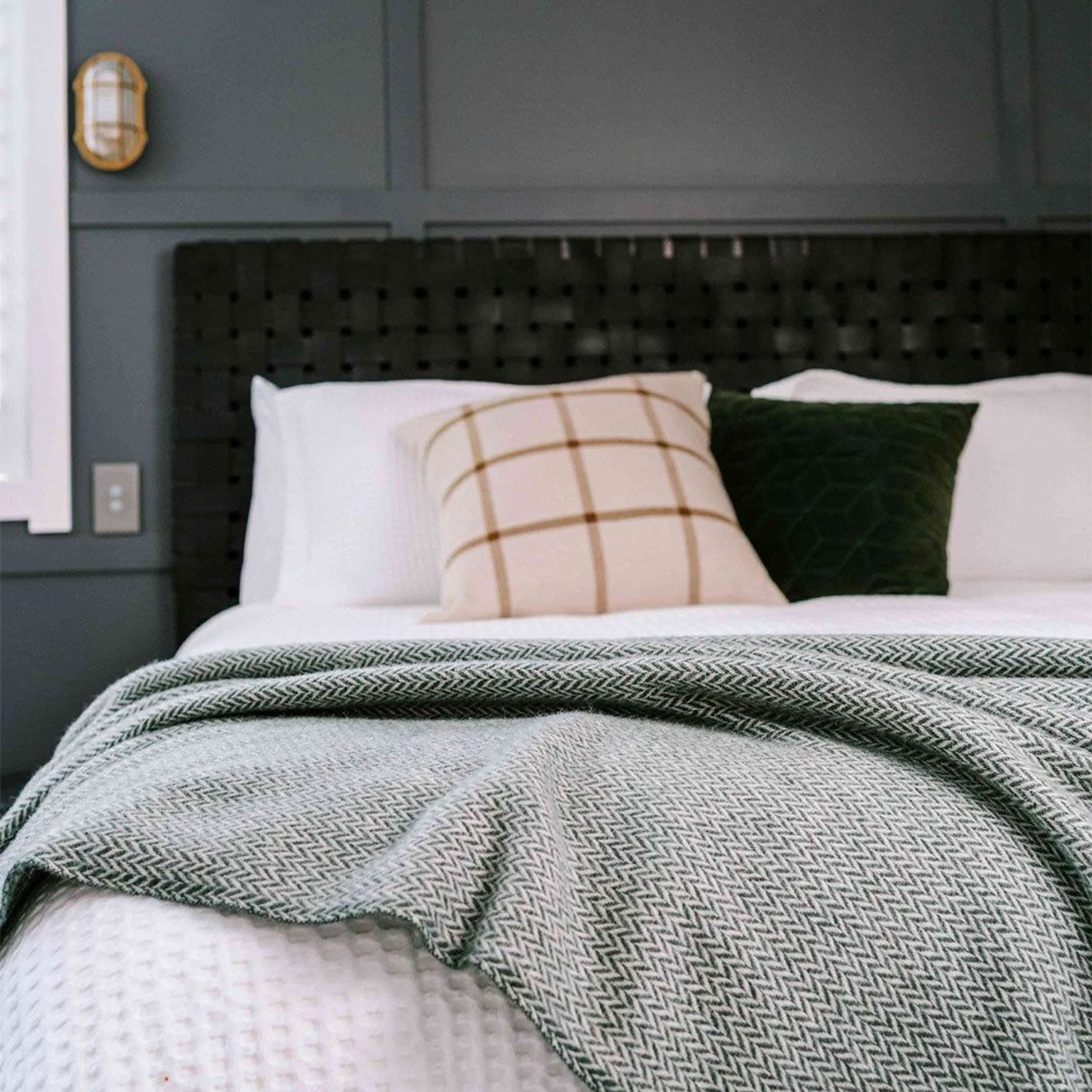 Ruanui Station Lambswool Throw - Goss Green Chevron gallery detail image