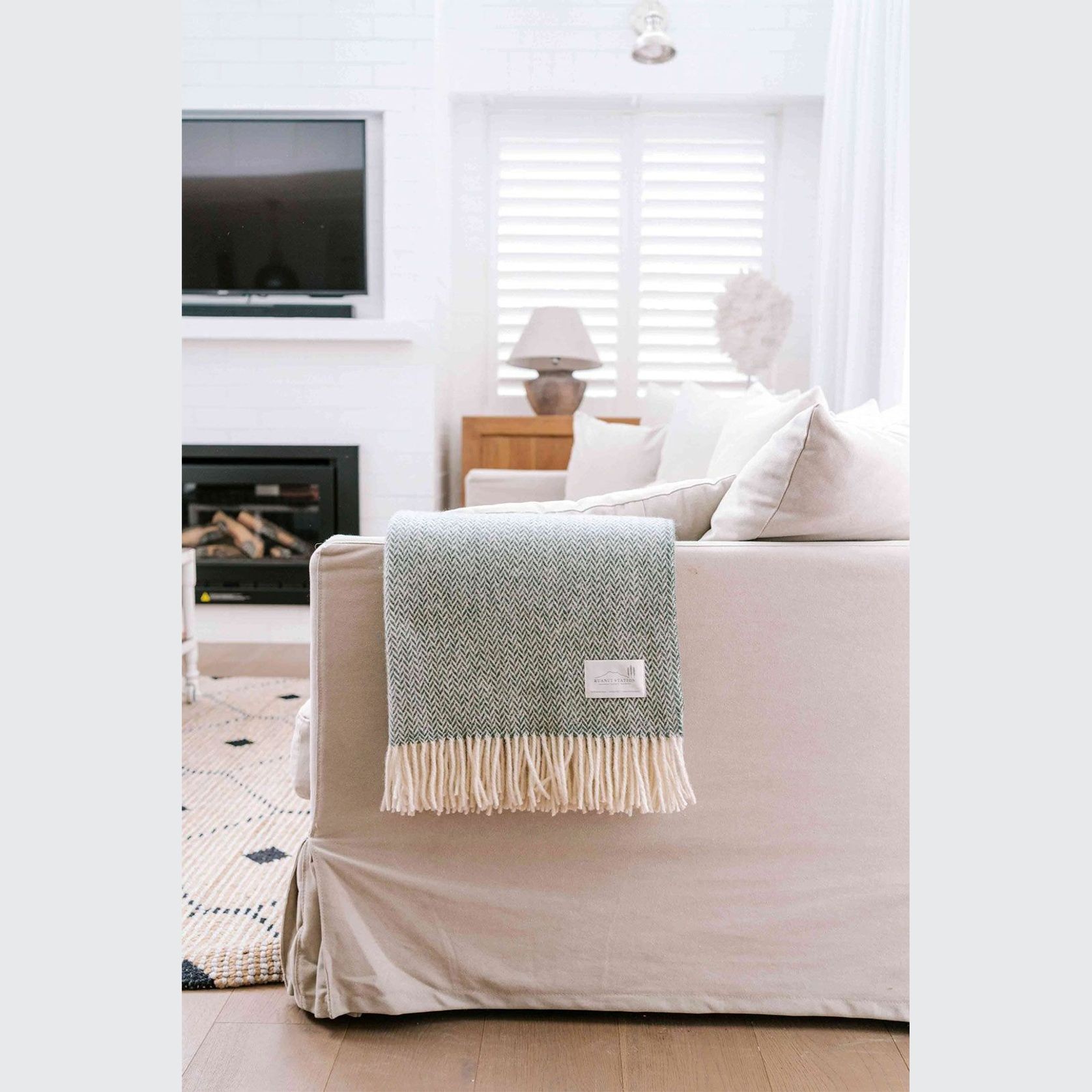 Ruanui Station Lambswool Throw - Goss Green Chevron gallery detail image