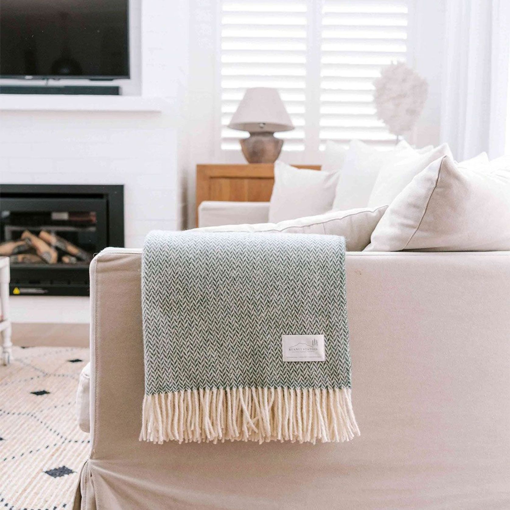 Ruanui Station Lambswool Throw - Goss Green Chevron gallery detail image