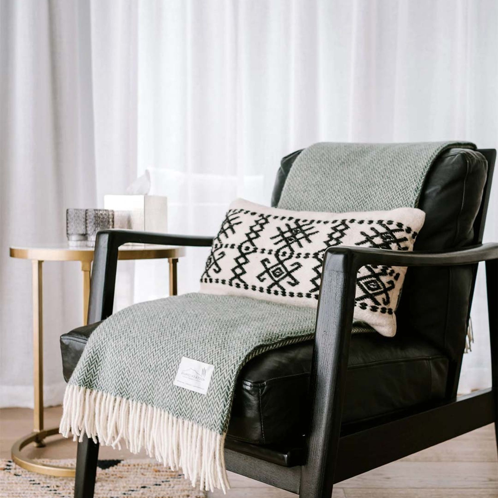 Ruanui Station Lambswool Throw - Goss Green Chevron gallery detail image