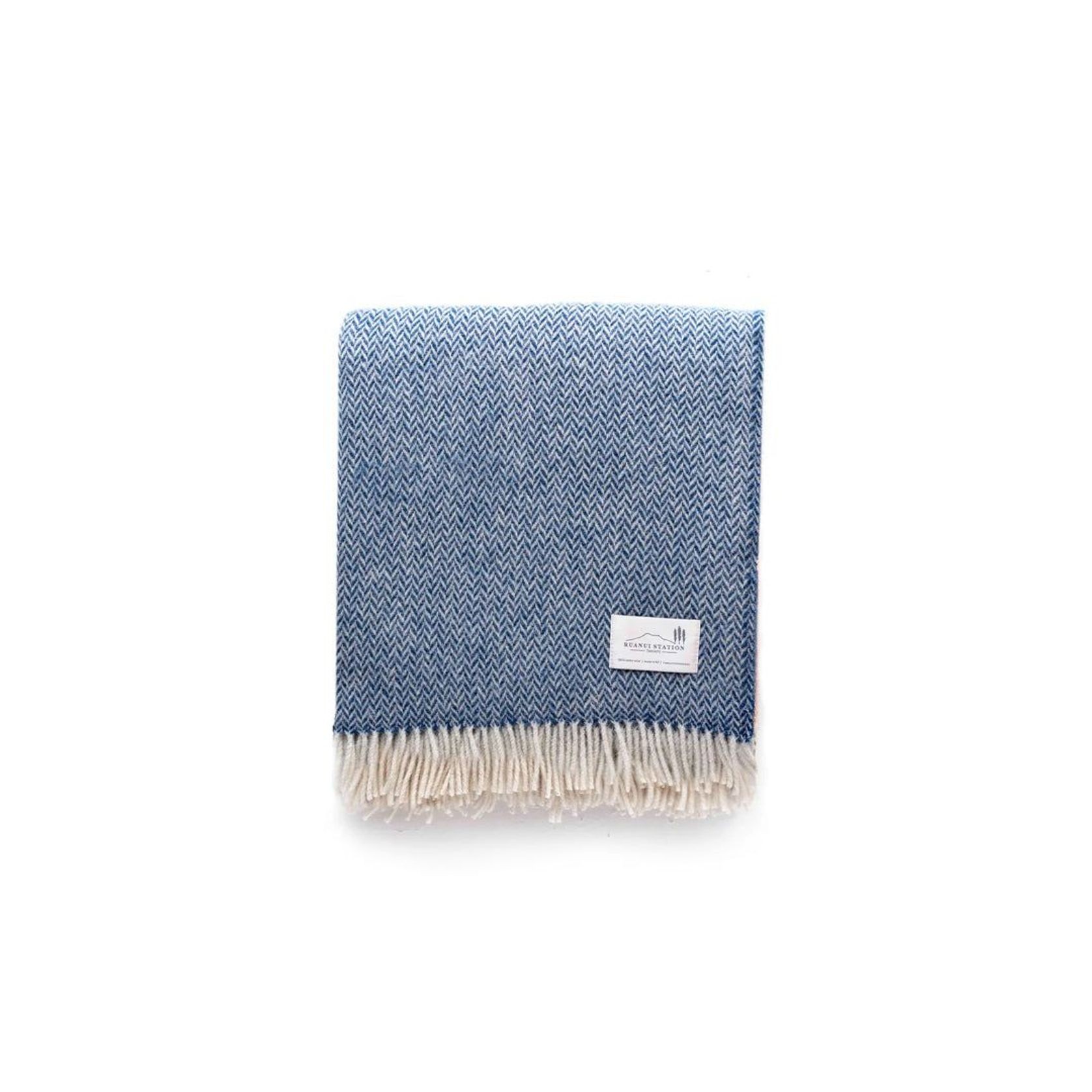 Ruanui Station Lambswool Throw - Blue Cliffs Blue Chevron gallery detail image